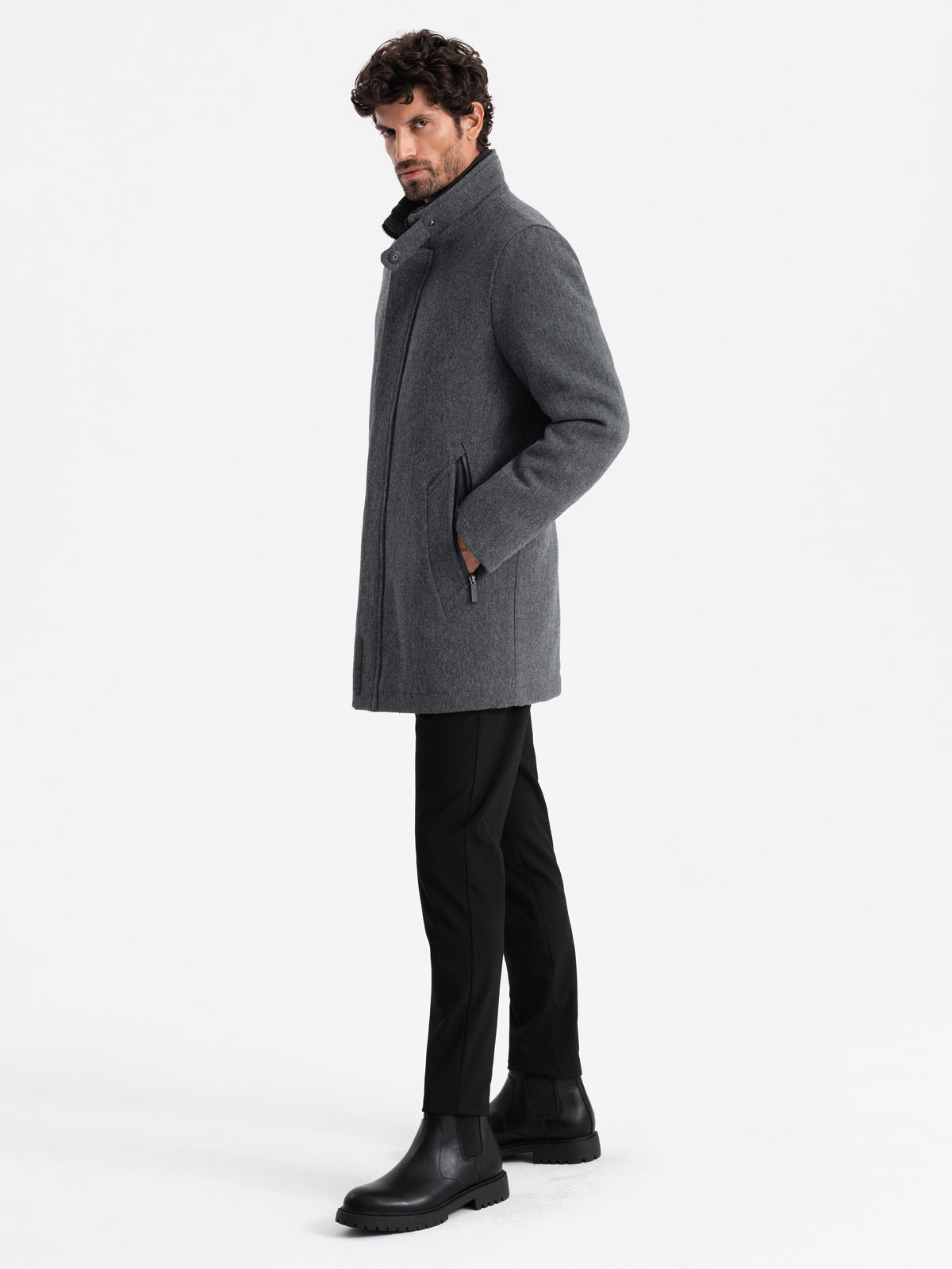 Ombre Men&#039;s winter coat with wool and quilted lining - graphite melange