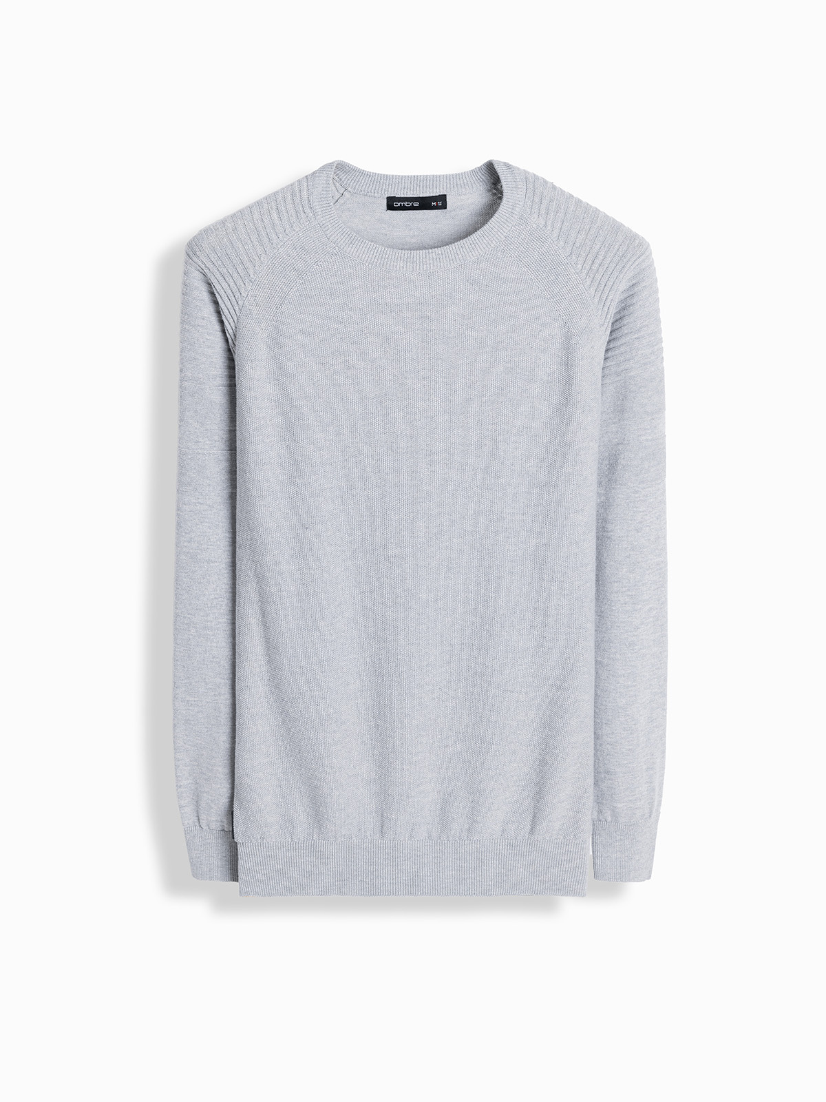 Ombre Men&#039;s raglan sweater with ribbed sleeves - grey melange