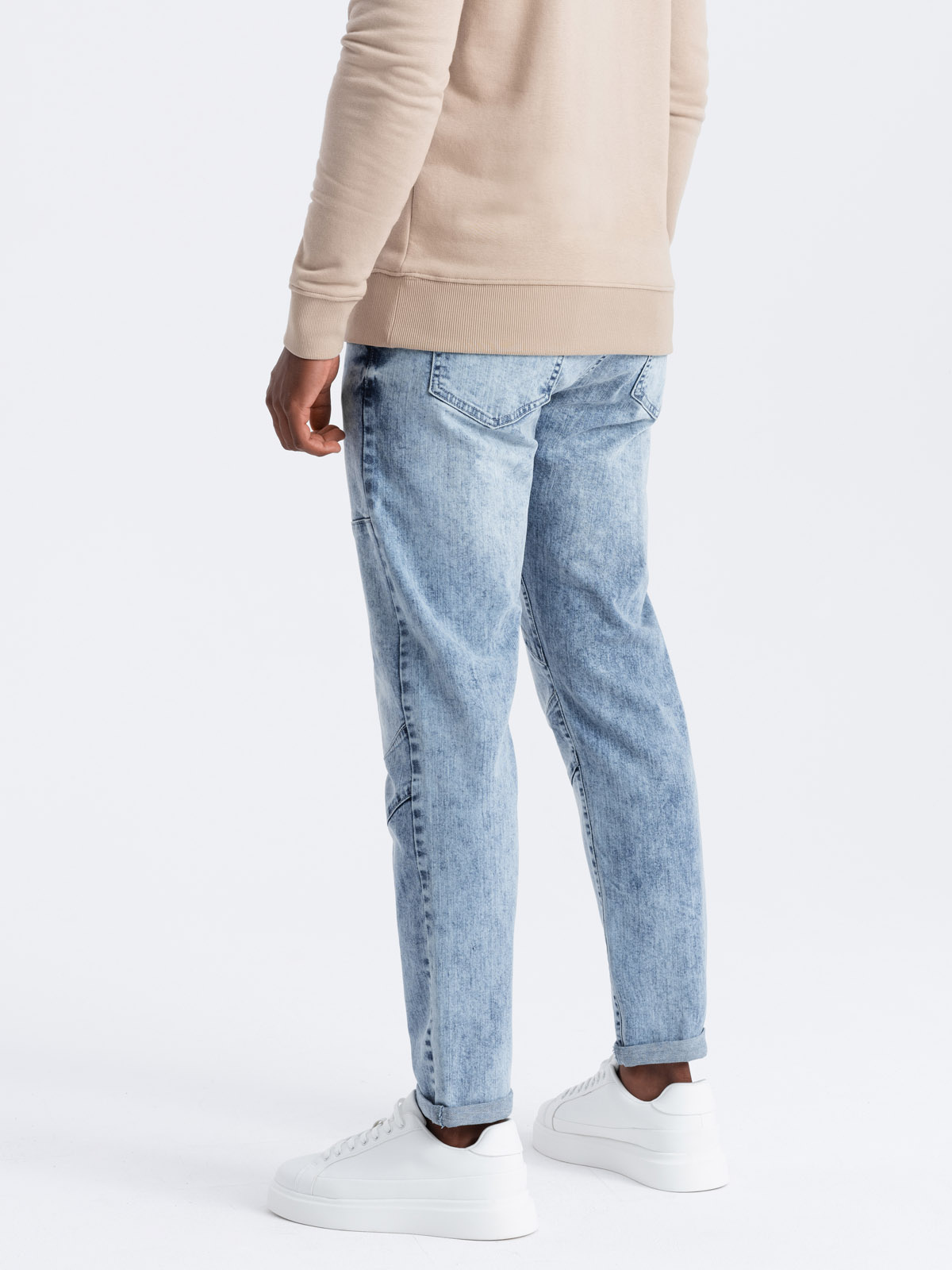 Ombre Men&#039;s denim TAPER FIT pants with stitching and rolled up legs - blue
