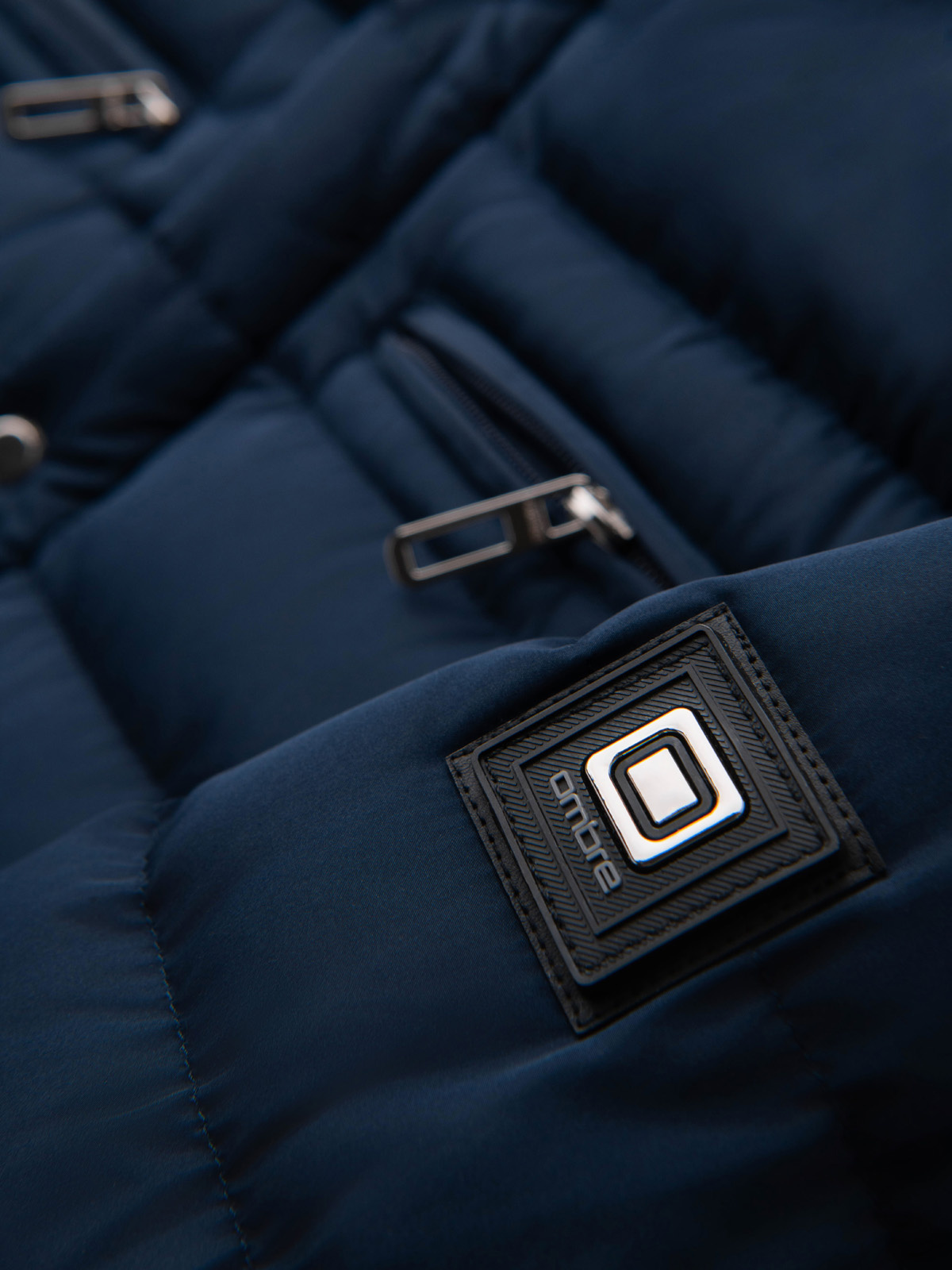 Ombre Men&#039;s quilted jacket with stand-up collar and chest zips - navy blue