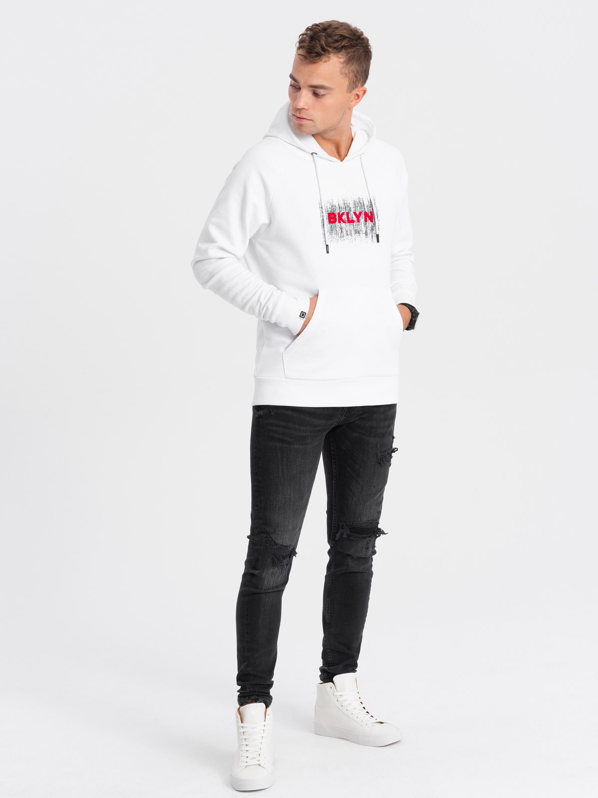 Ombre Men&#039;s classic printed kangaroo sweatshirt - white