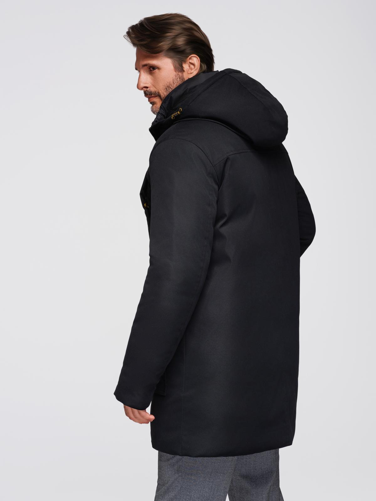 Ombre Elegant men&#039;s parka with cargo pockets and hood - black