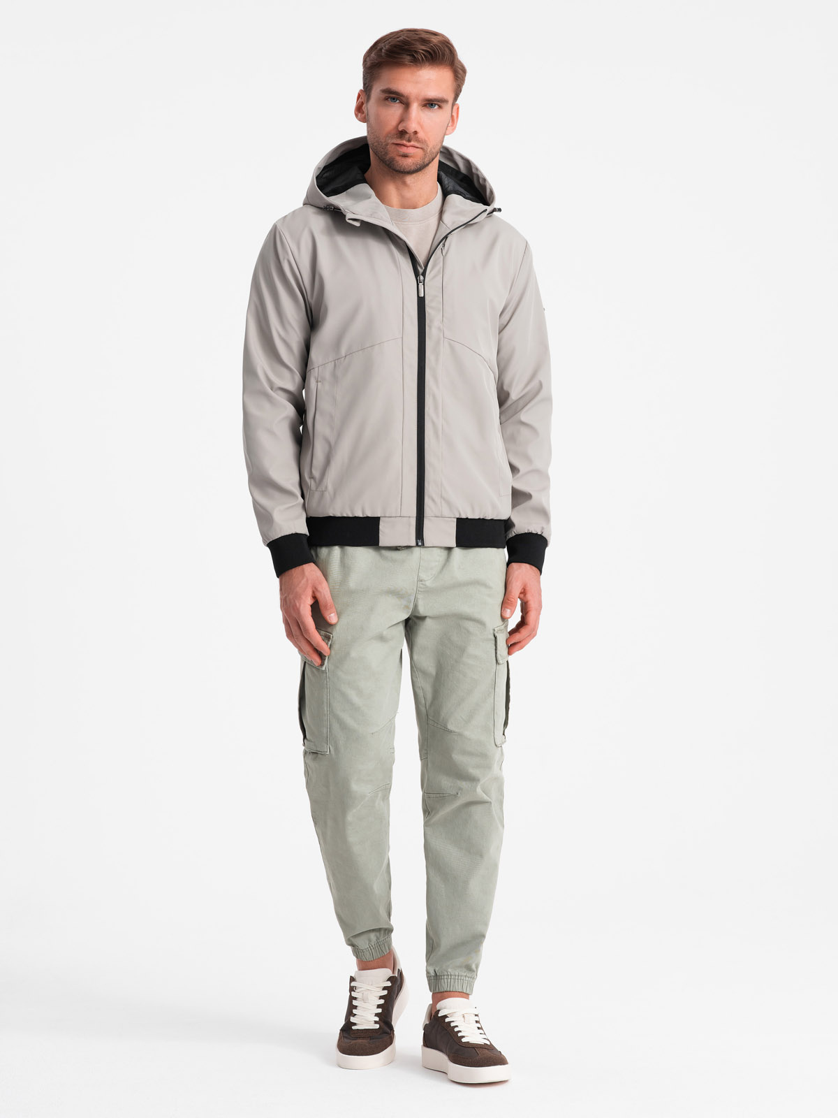 Ombre Men&#039;s lightweight jacket with mesh lining and hood - grey