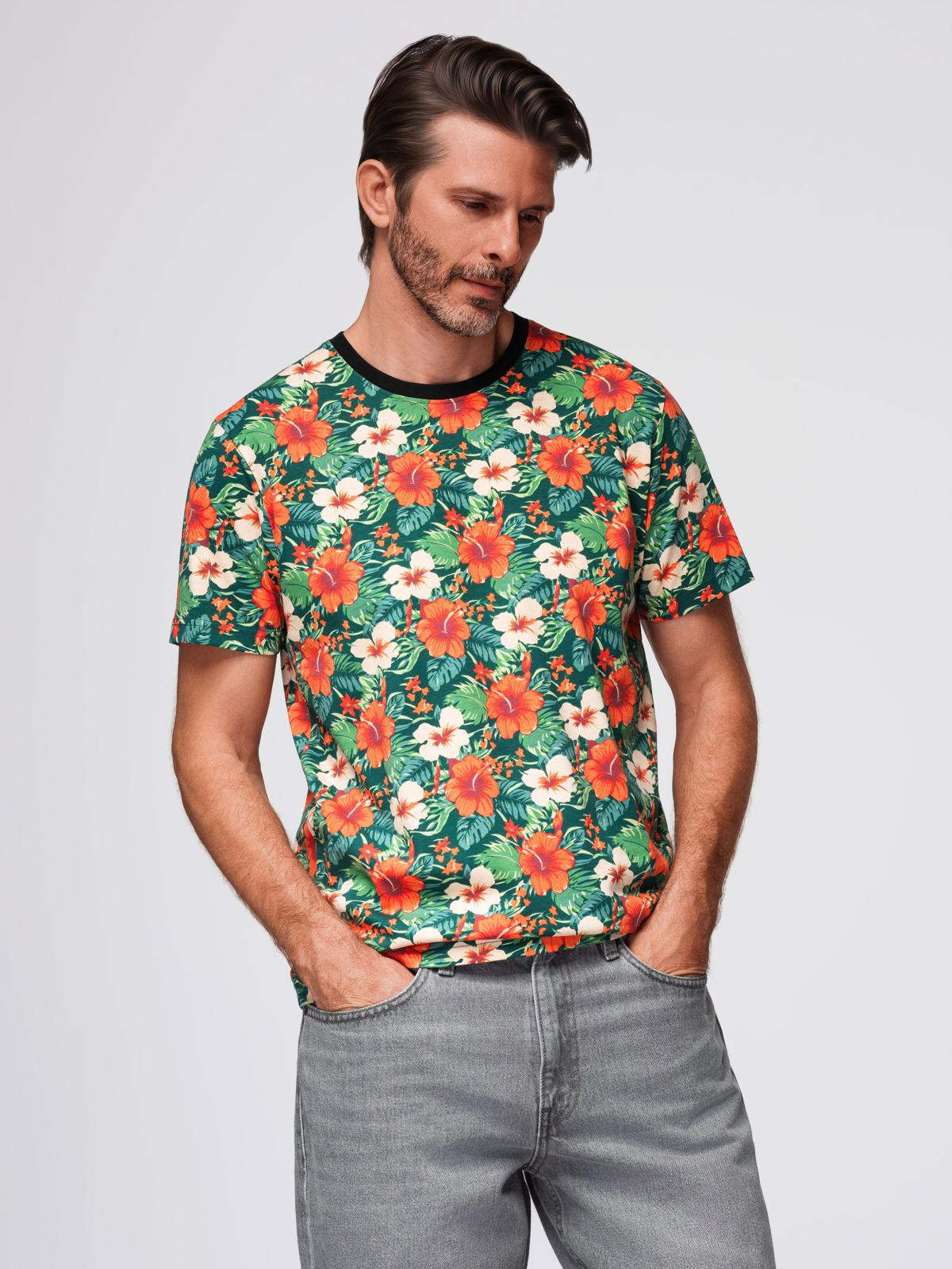 Ombre Men's full print floral pattern cotton t-shirt - black