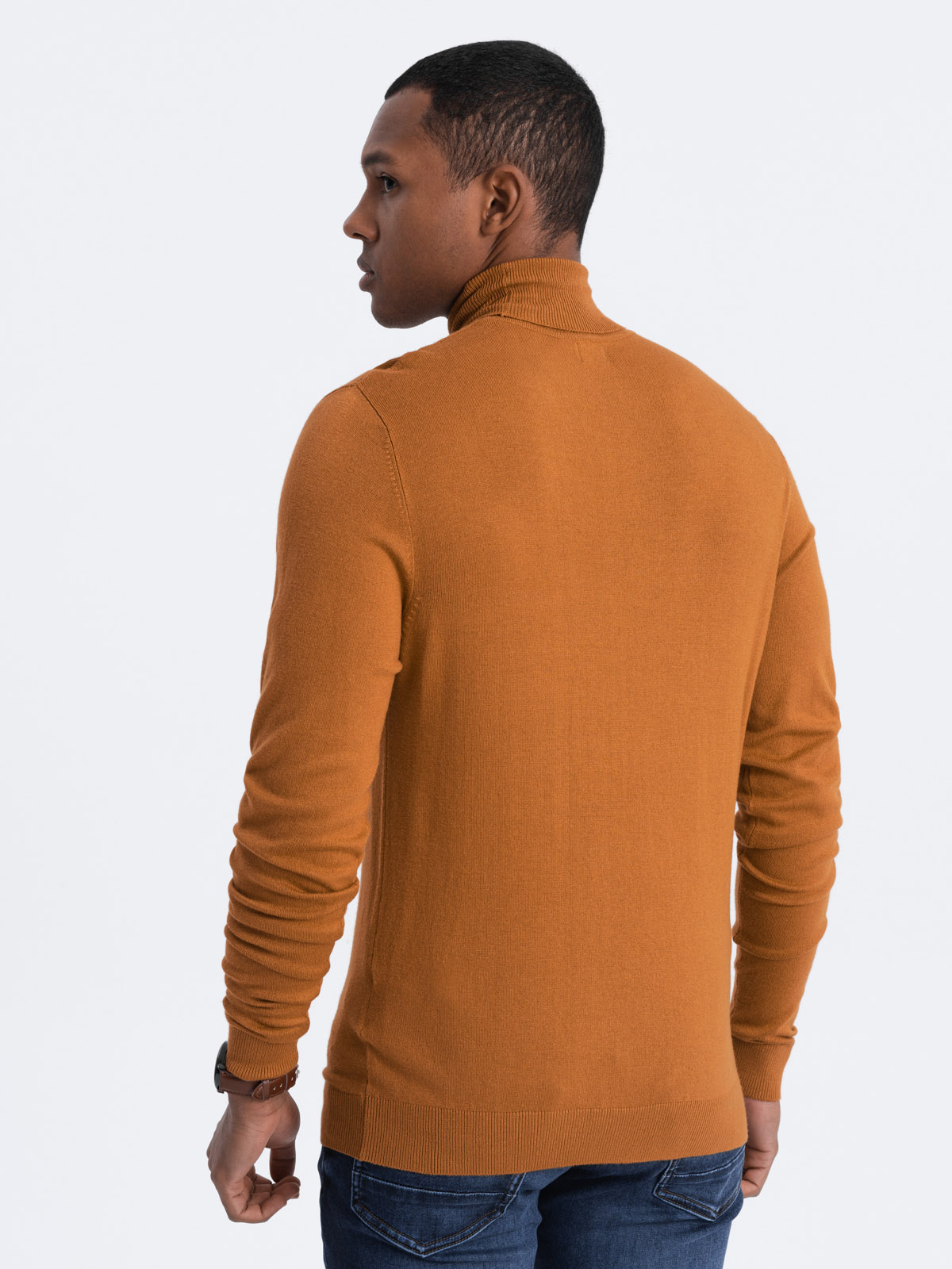 Ombre Men&#039;s knitted single-color turtleneck with viscose - camel