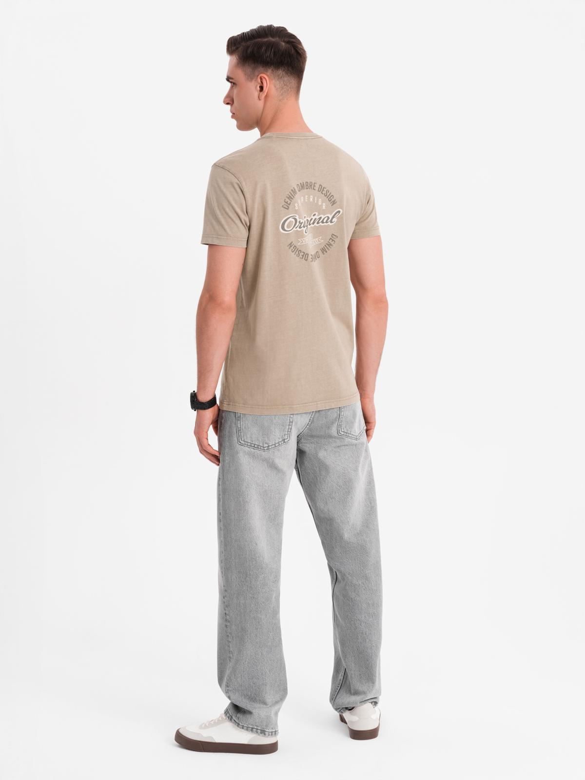 Ombre Cotton T-shirt with print on chest and back - dark beige
