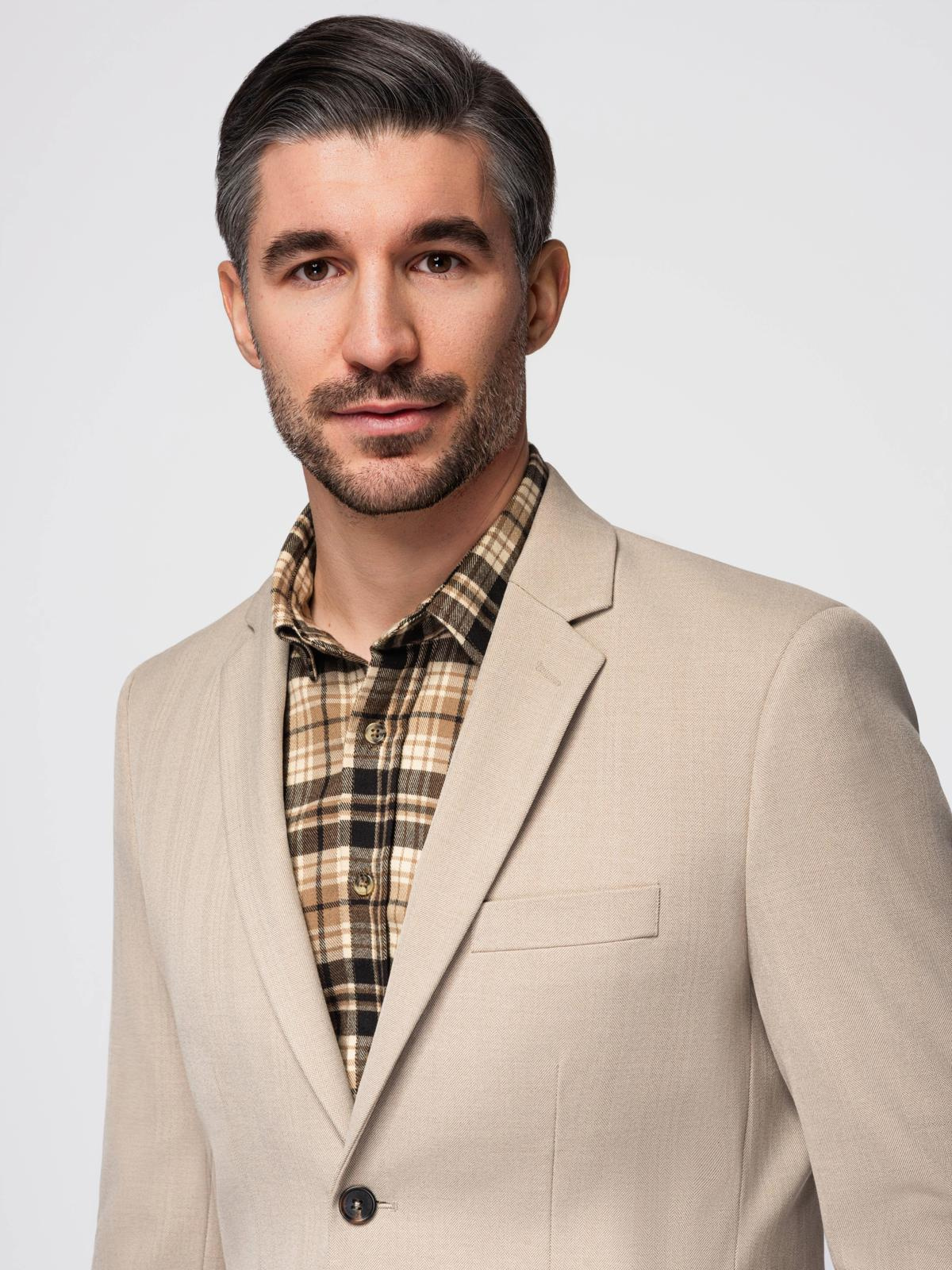 Ombre Elegant men's SLIM FIT jacket with rayon - beige