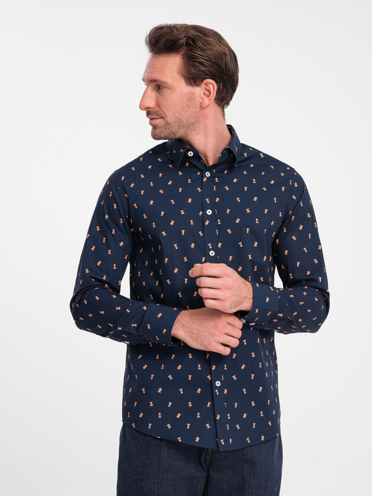 Ombre Men's Cotton Patterned SLIM FIT Shirt - Ink