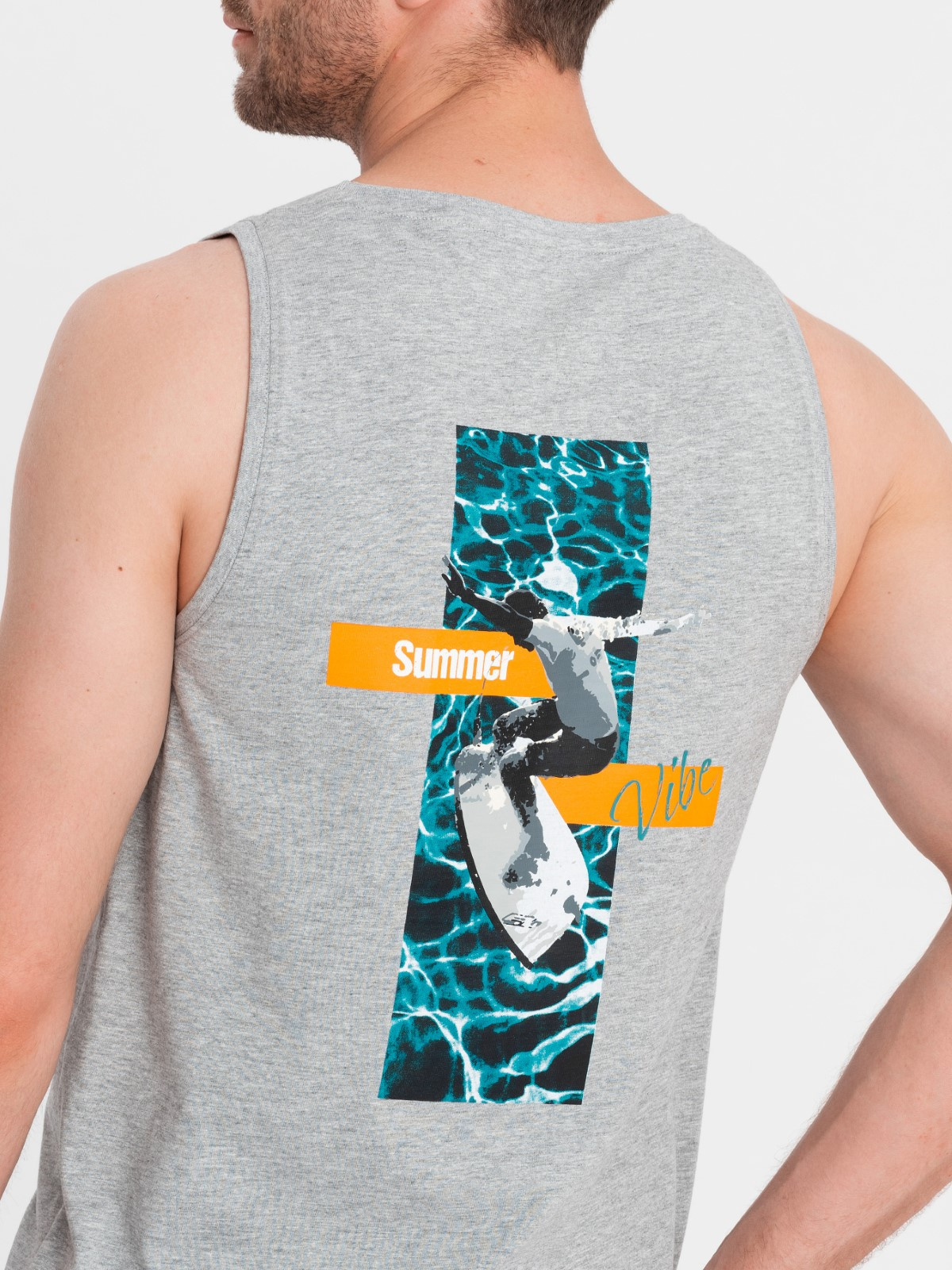 Ombre Summer Vibe printed men's cotton tank top - grey melange