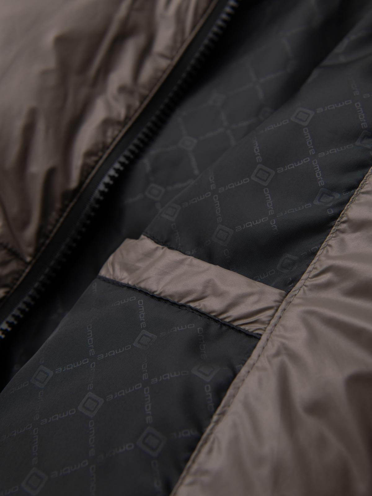 Ombre Warm men's puffer jacket with welts - dark beige