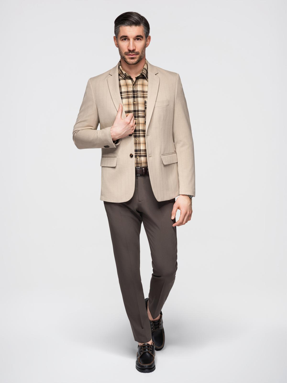 Ombre Elegant men's SLIM FIT jacket with rayon - beige