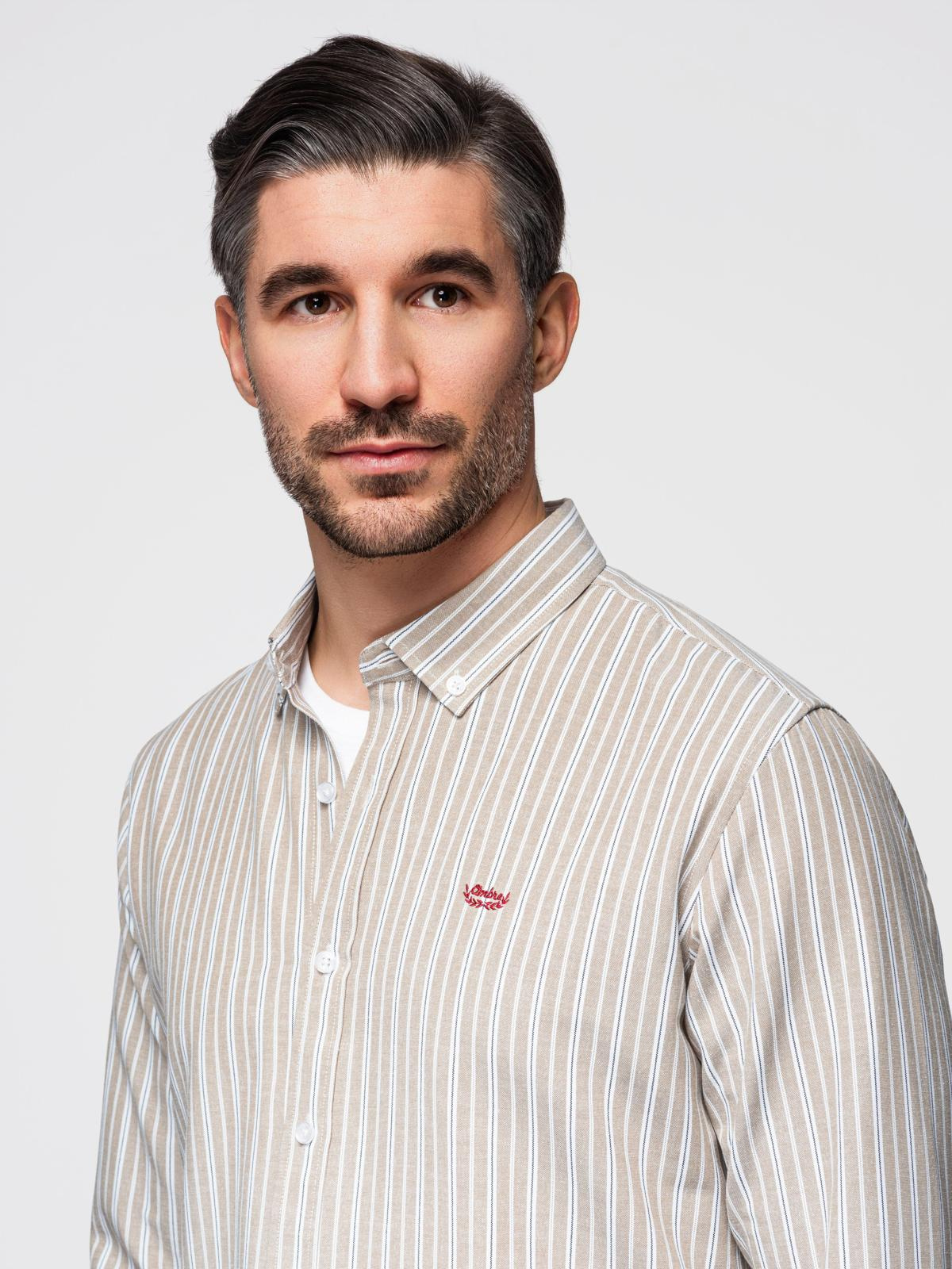 Ombre Men's cotton REGULAR FIT shirt with fine stripes - beige