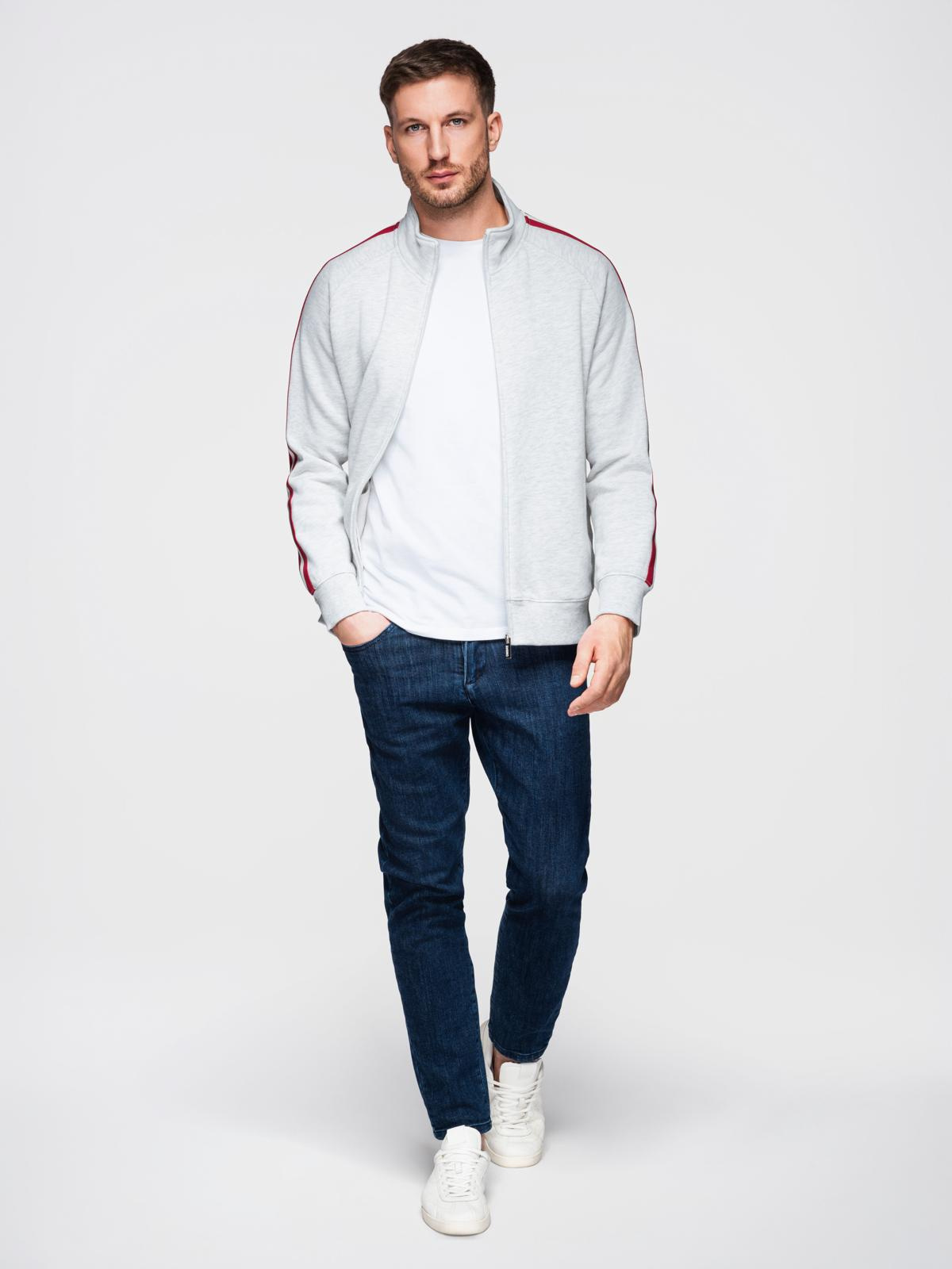 Ombre Men's sweatshirt with high collar and stripes - grey melange