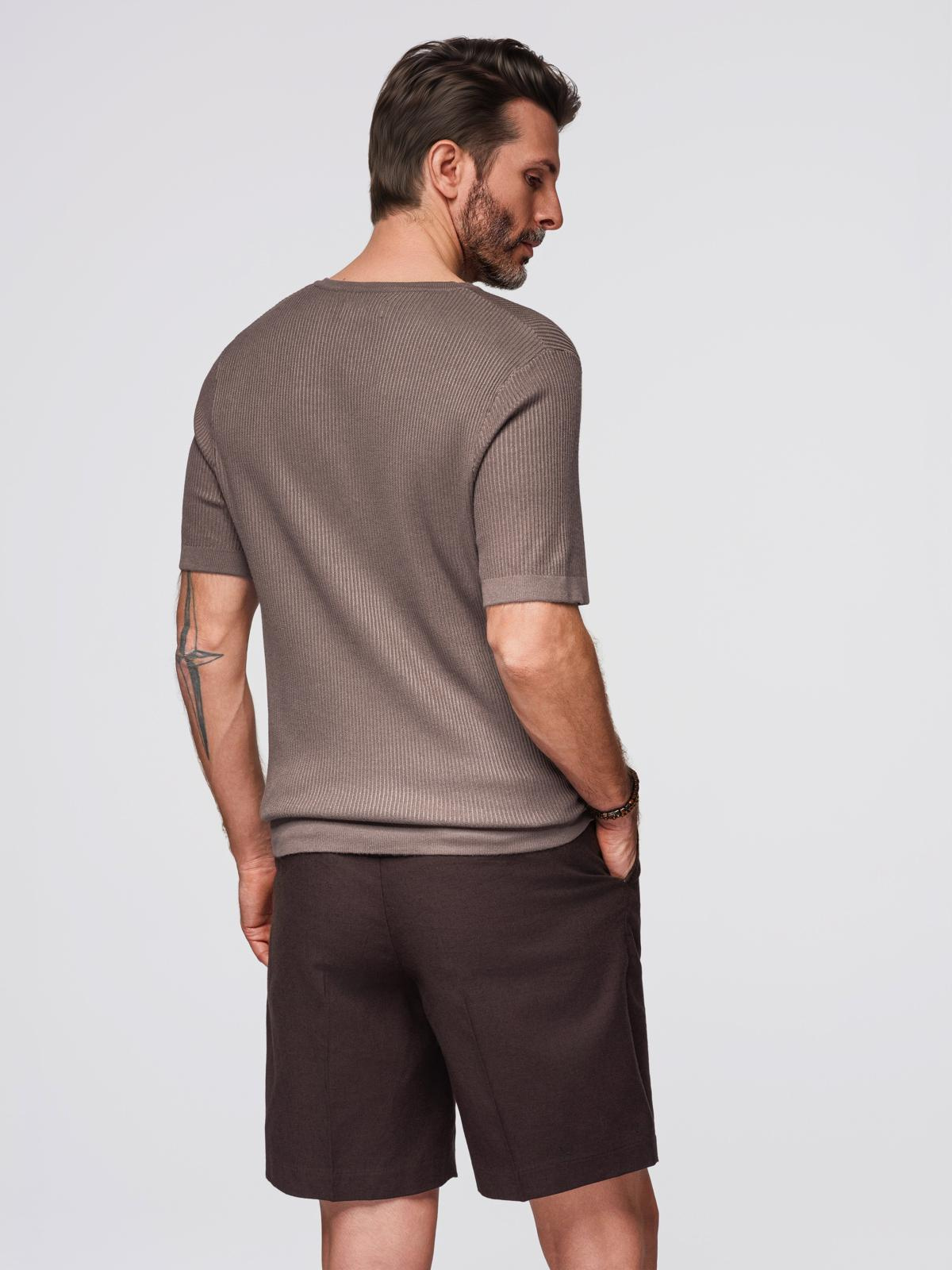 Ombre Men&#039;s knitted t-shirt with buttons at the neckline - ash