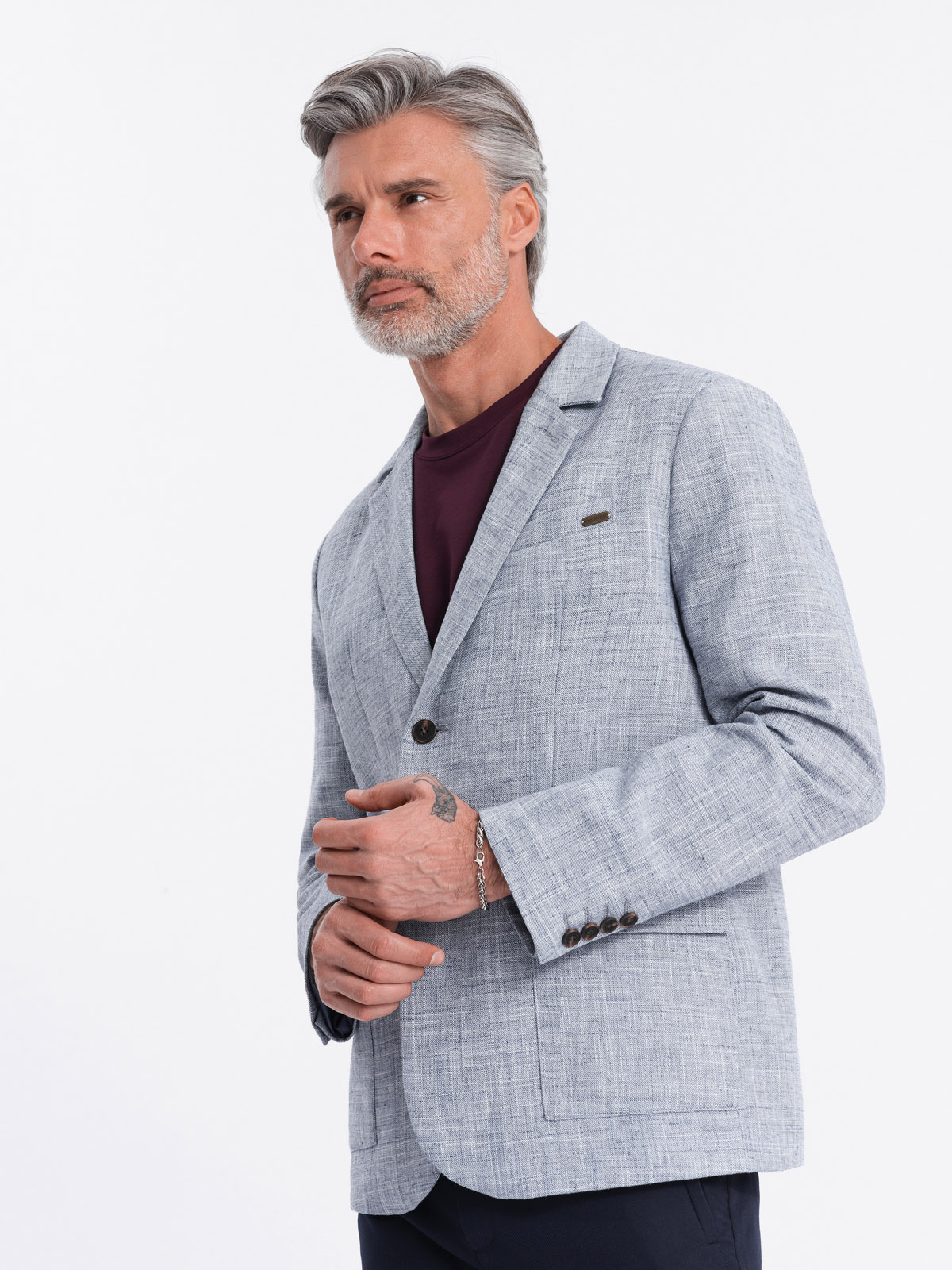 Ombre Men's REGULAR Cut Jacket With Linen - Light Blue