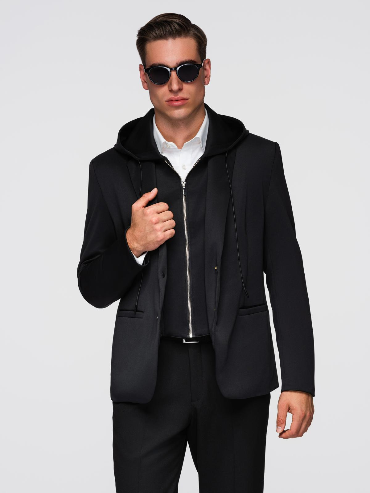 Ombre Men&#039;s blazer with detachable underlining and hood - black