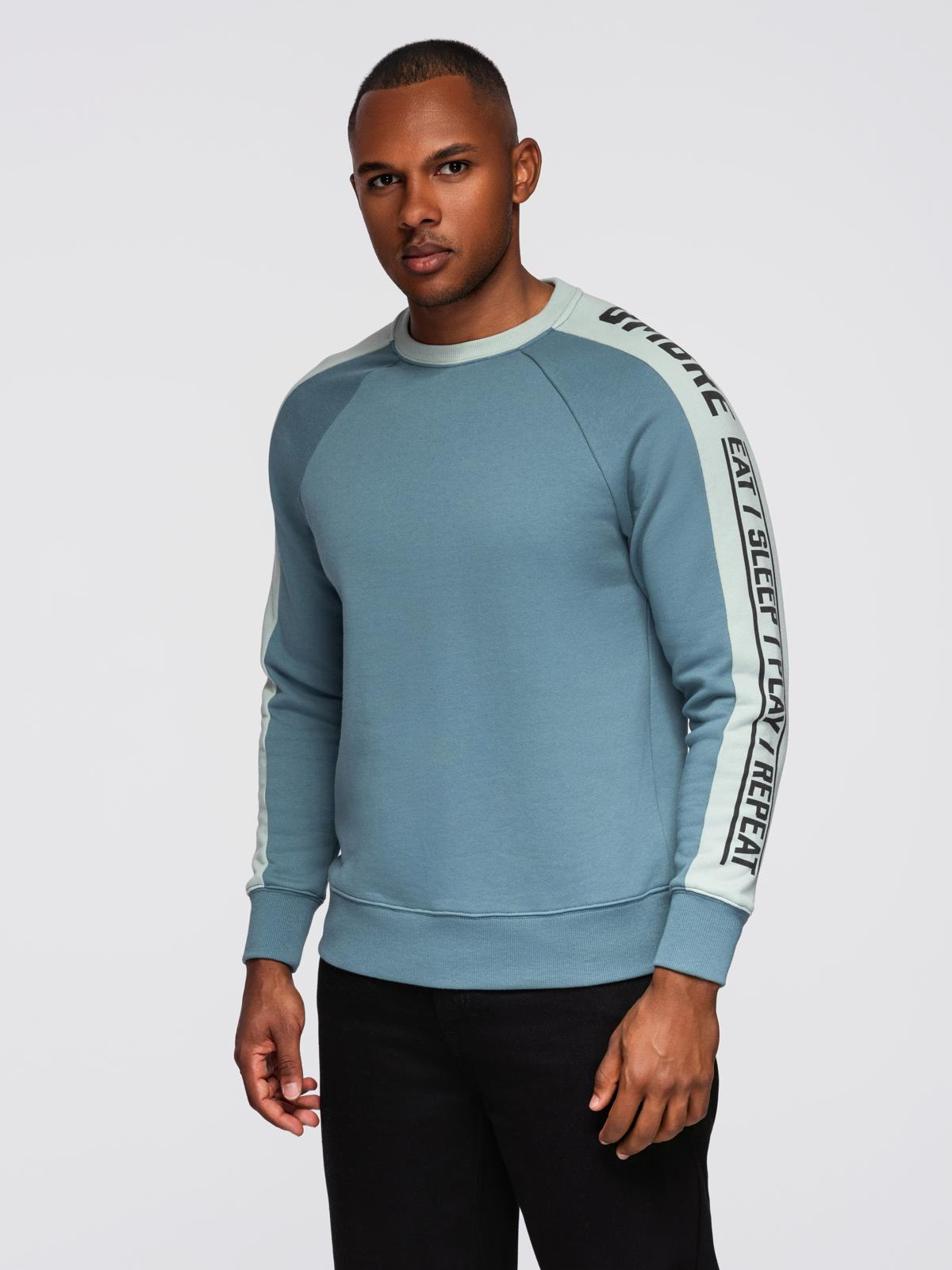 Ombre Men's sweatshirt with contrasting stripes and raglan sleeves - bleached turquoise