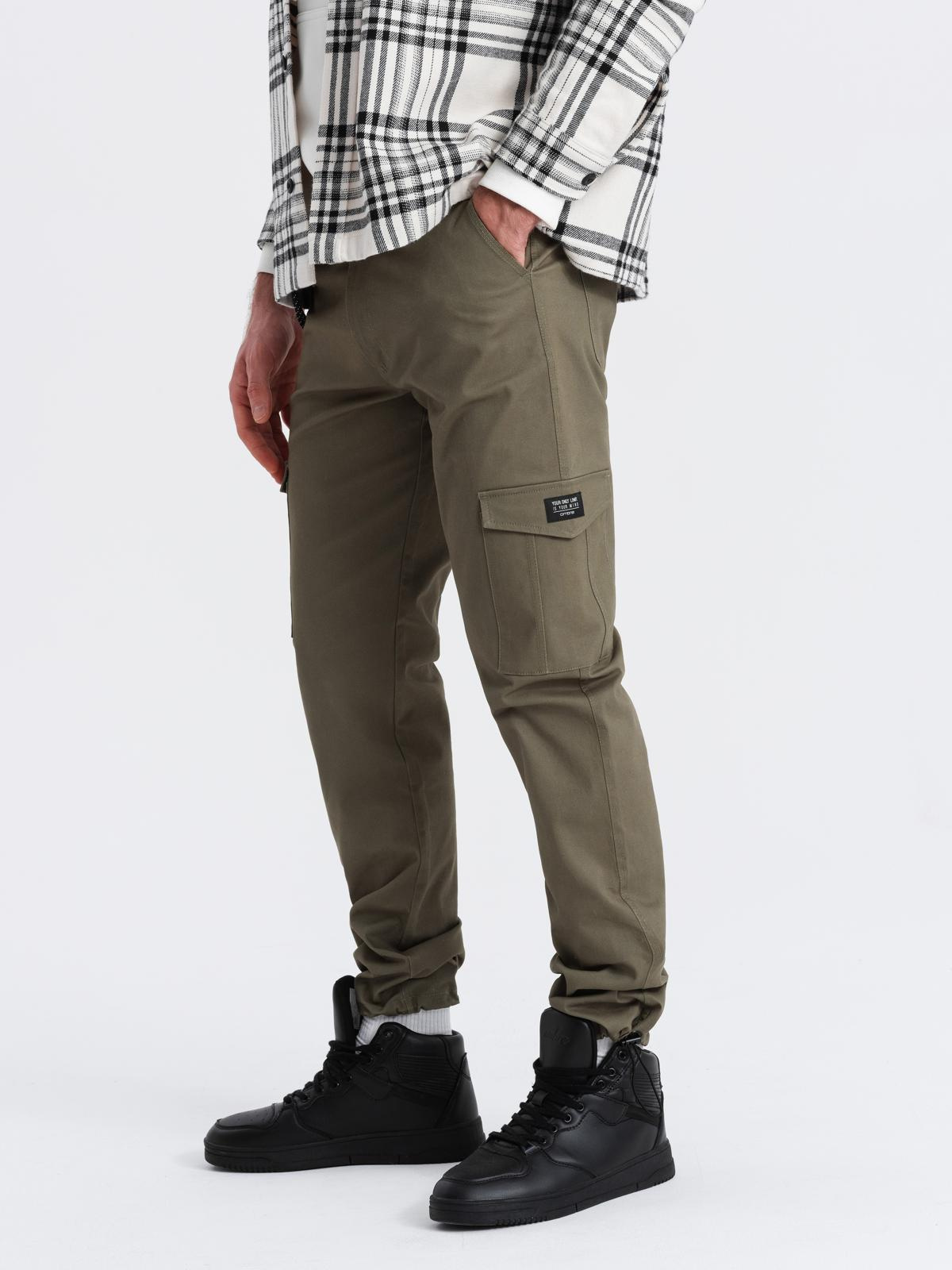 Ombre Men&#039;s pants with cargo pockets and leg hem - dark olive green