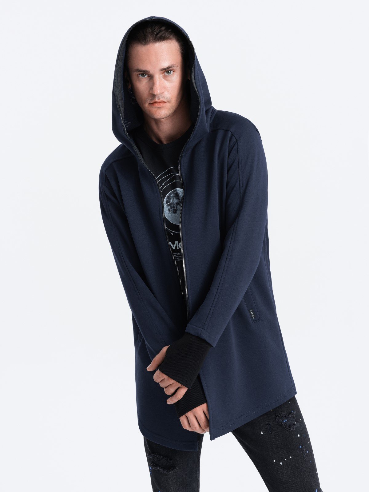 Ombre Longer Men's Unbuttoned Sweatshirt With Spacious Hood PRAGA