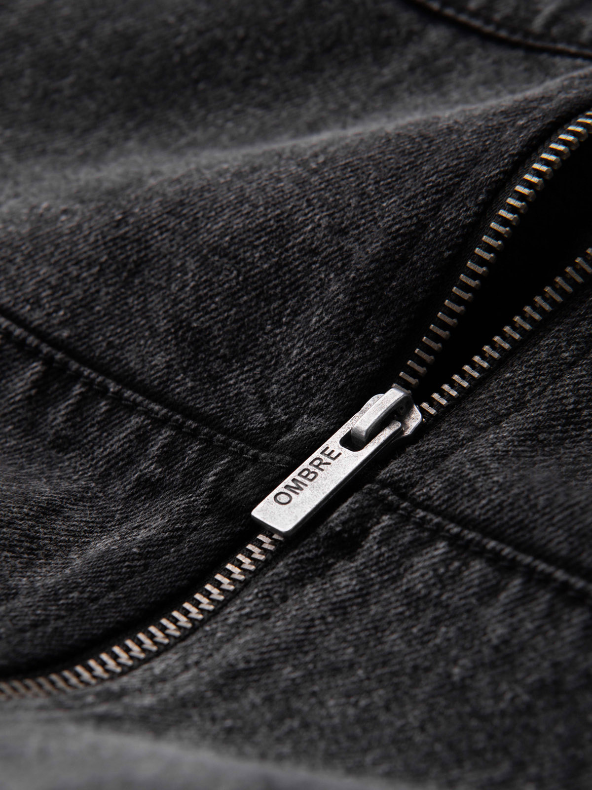 Ombre Men's denim bomber jacket with stone wash effect - black
