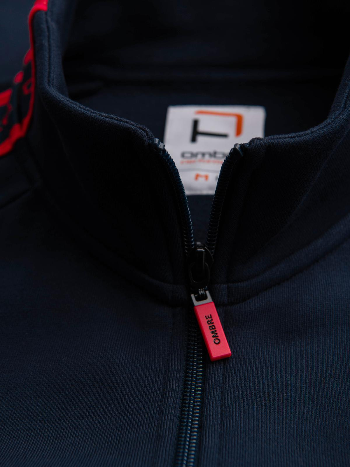 Ombre Men's unbuttoned sweatshirt with piping and high collar - navy blue