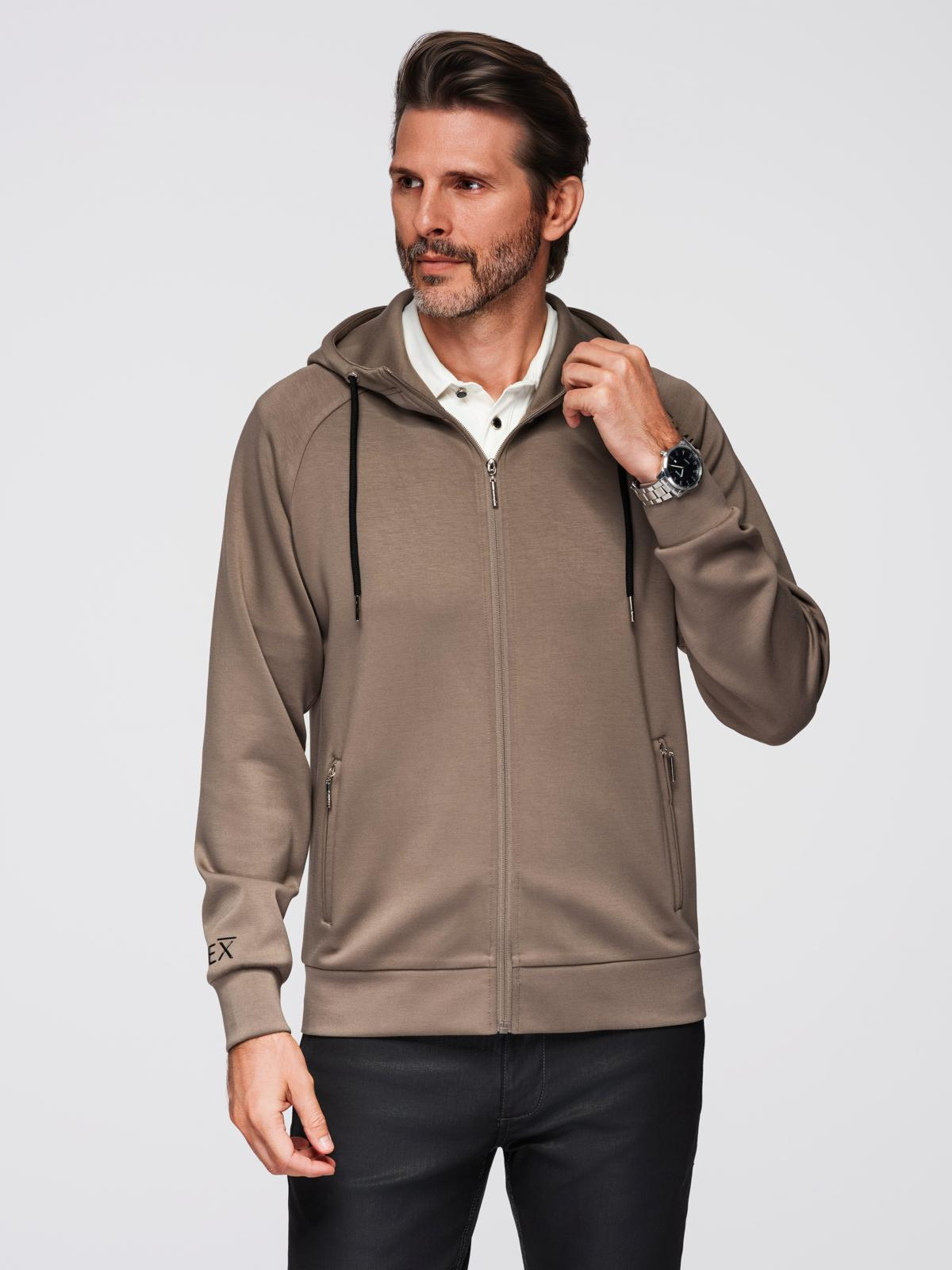 Ombre Men's unbuttoned sweatshirt with stand-up collar and hood - gray-brown