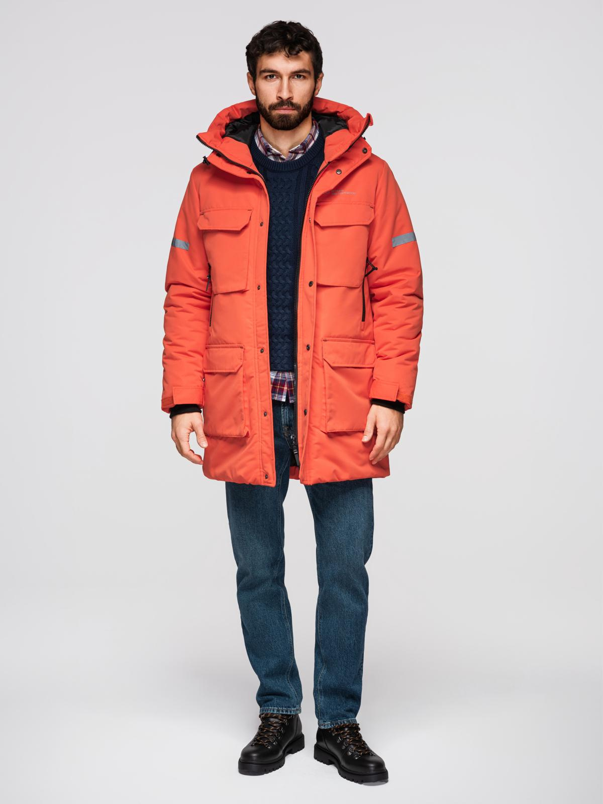 Ombre Men's long insulated jacket with reflective elements - orange