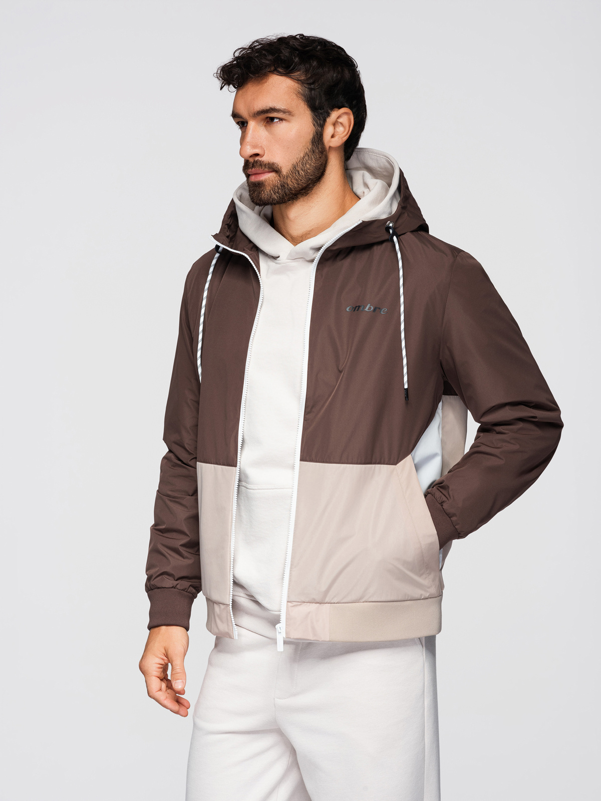 Мъжко функционално преходно яке Ombre с качулка - маслинено зелено