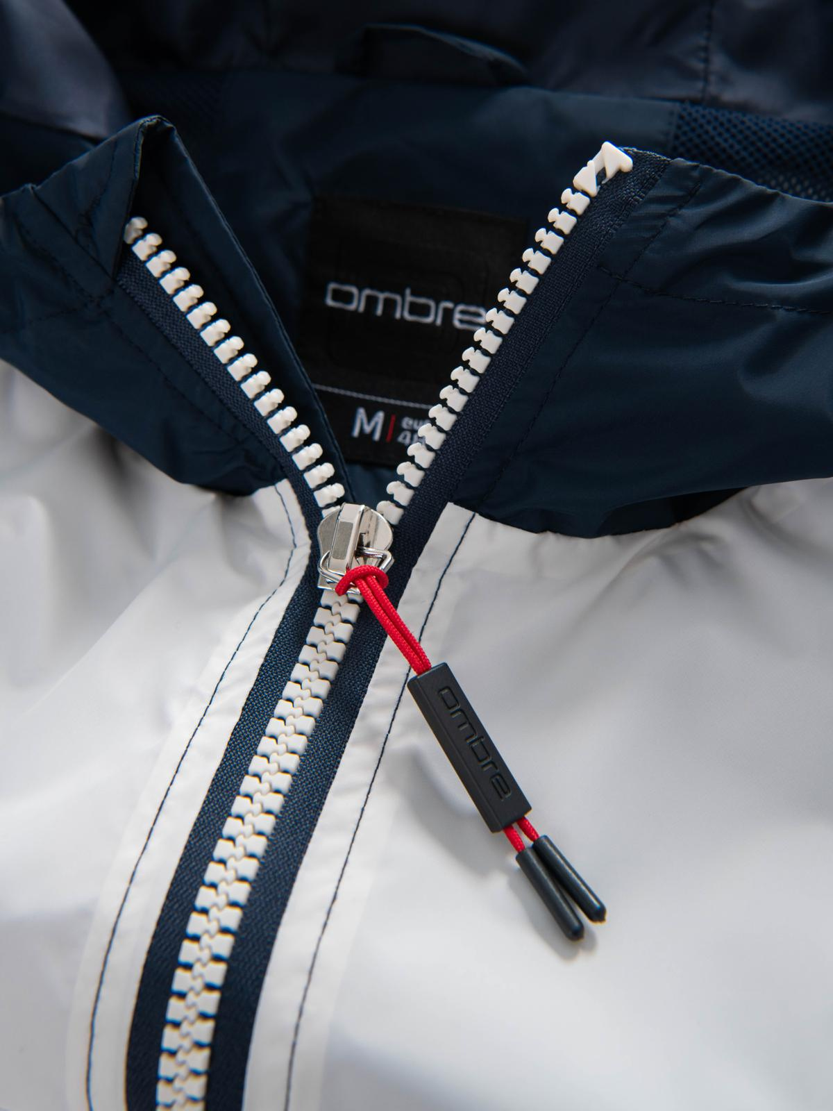 Ombre Men&#039;s contrast windbreaker jacket with hood - navy blue and white