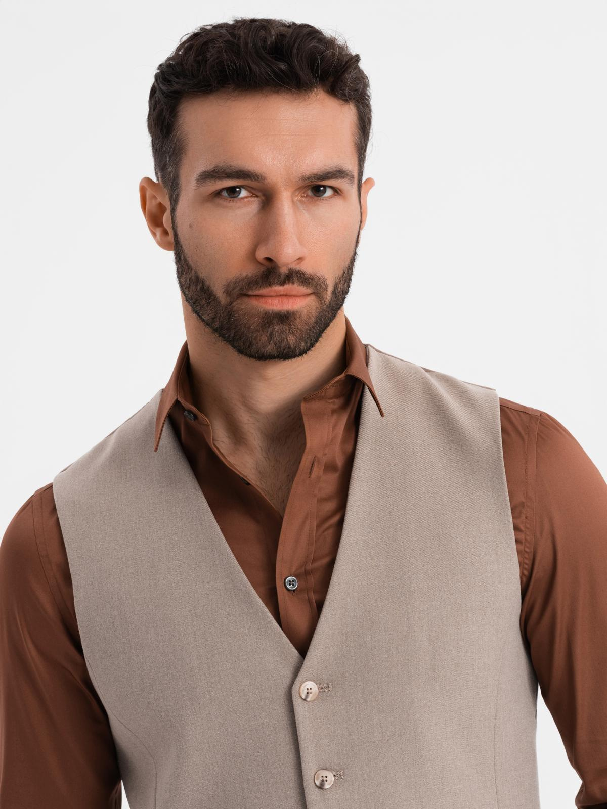 Ombre Men&#039;s suit vest with classic detailing and lining - beige