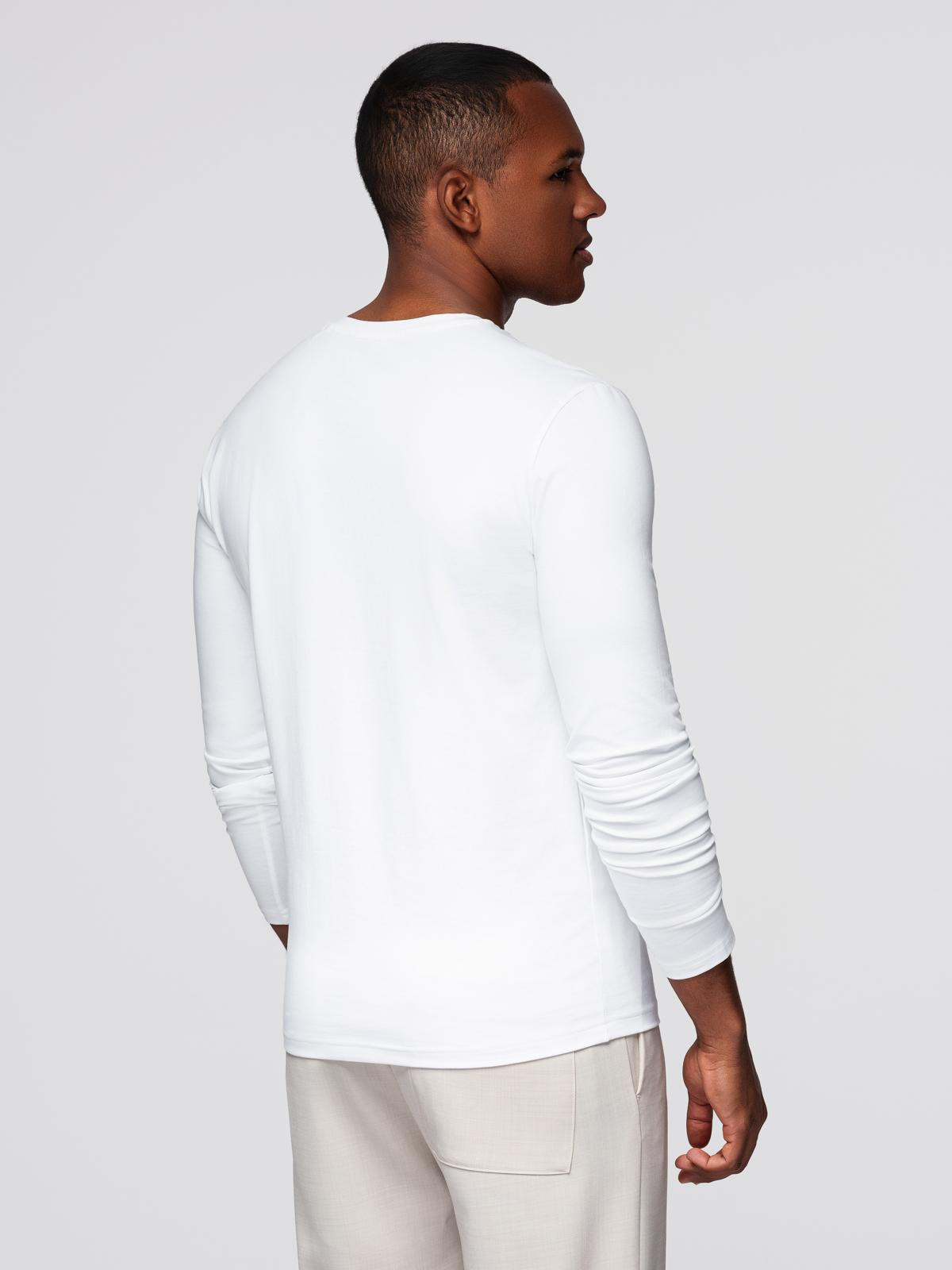 Ombre Men's V-neck SLIM FIT longsleeve with elastane and print - white