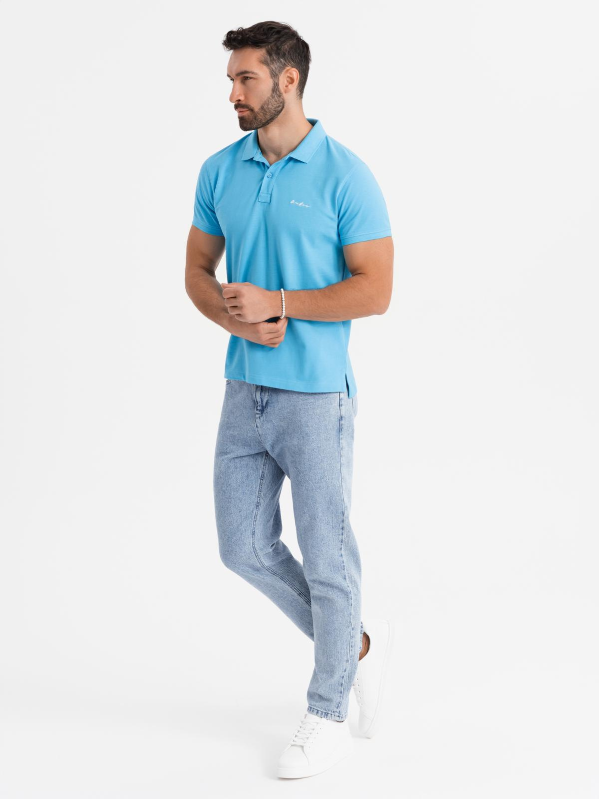 Ombre Cotton pique knit polo shirt - light blue