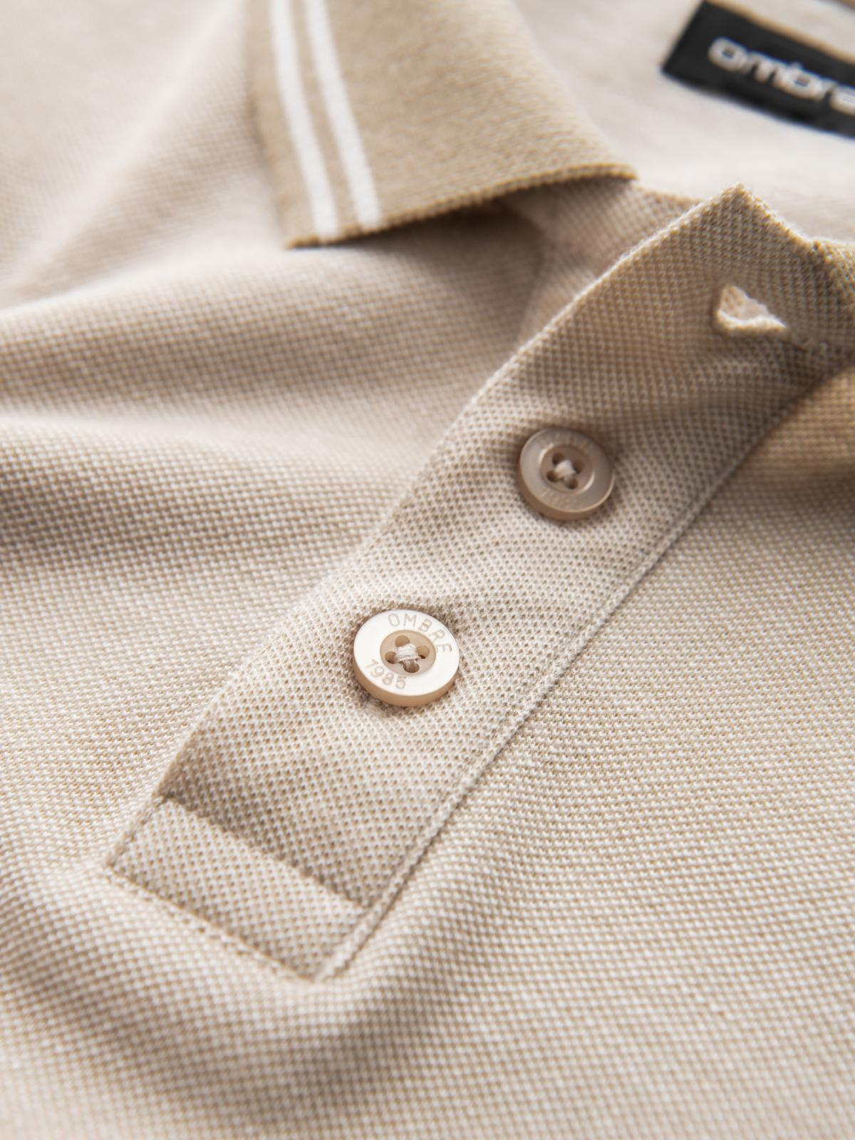 Ombre Men's melange polo longsleeve with embroidery - sand melange