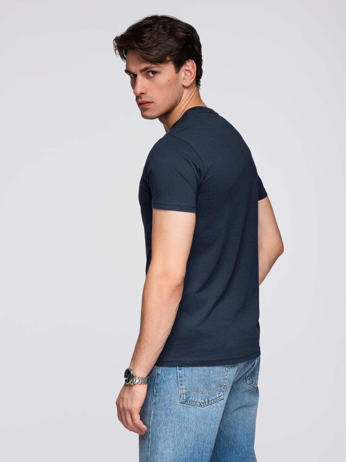 Ombre Men's BASIC classic cotton T-shirt with a v-neck - navy blue