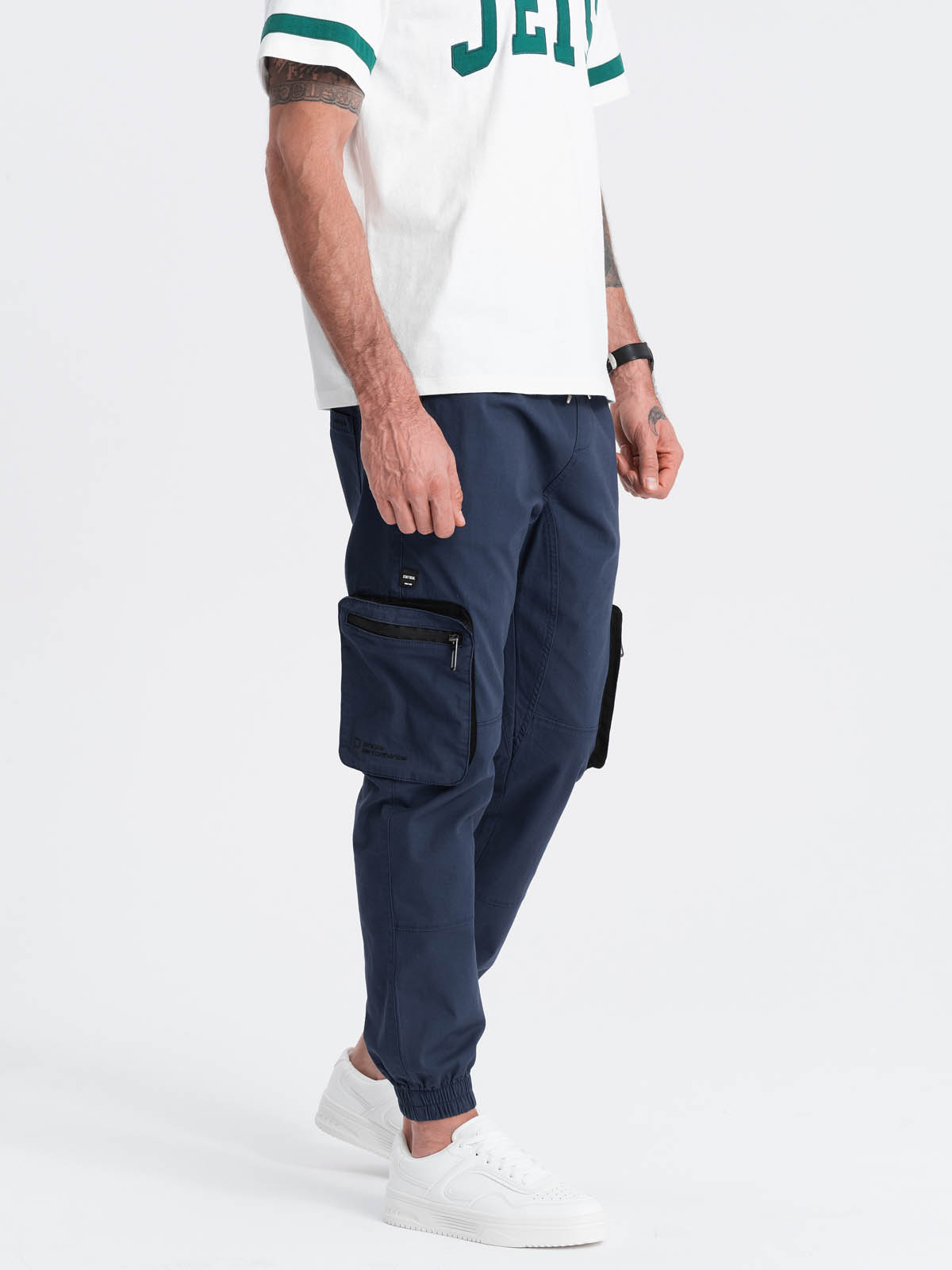 Ombre Men&#039;s JOGGER pants with zippered cargo pockets - navy blue