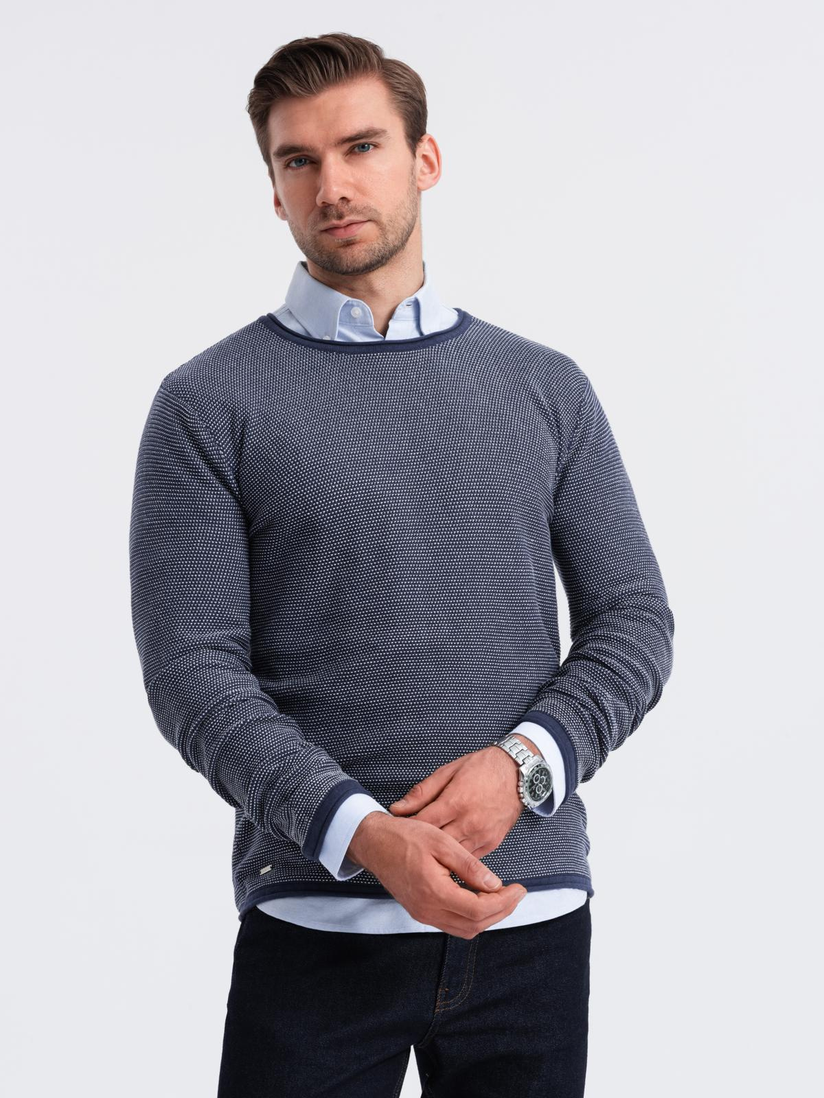 Ombre Mens knitted sweater with structured dots - navy blue