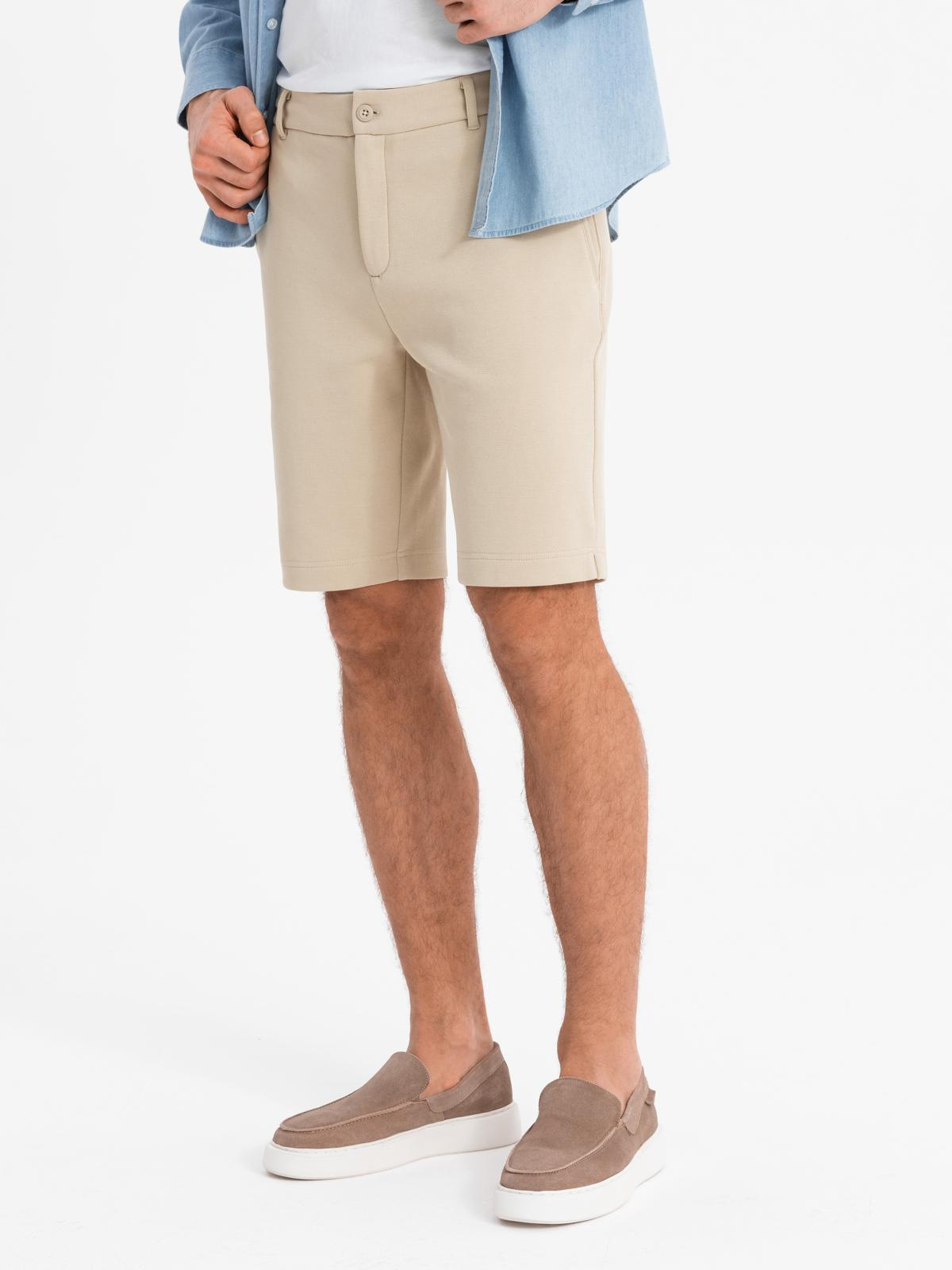 Ombre Men&#039;s structural knit SLIM FIT shorts - sand