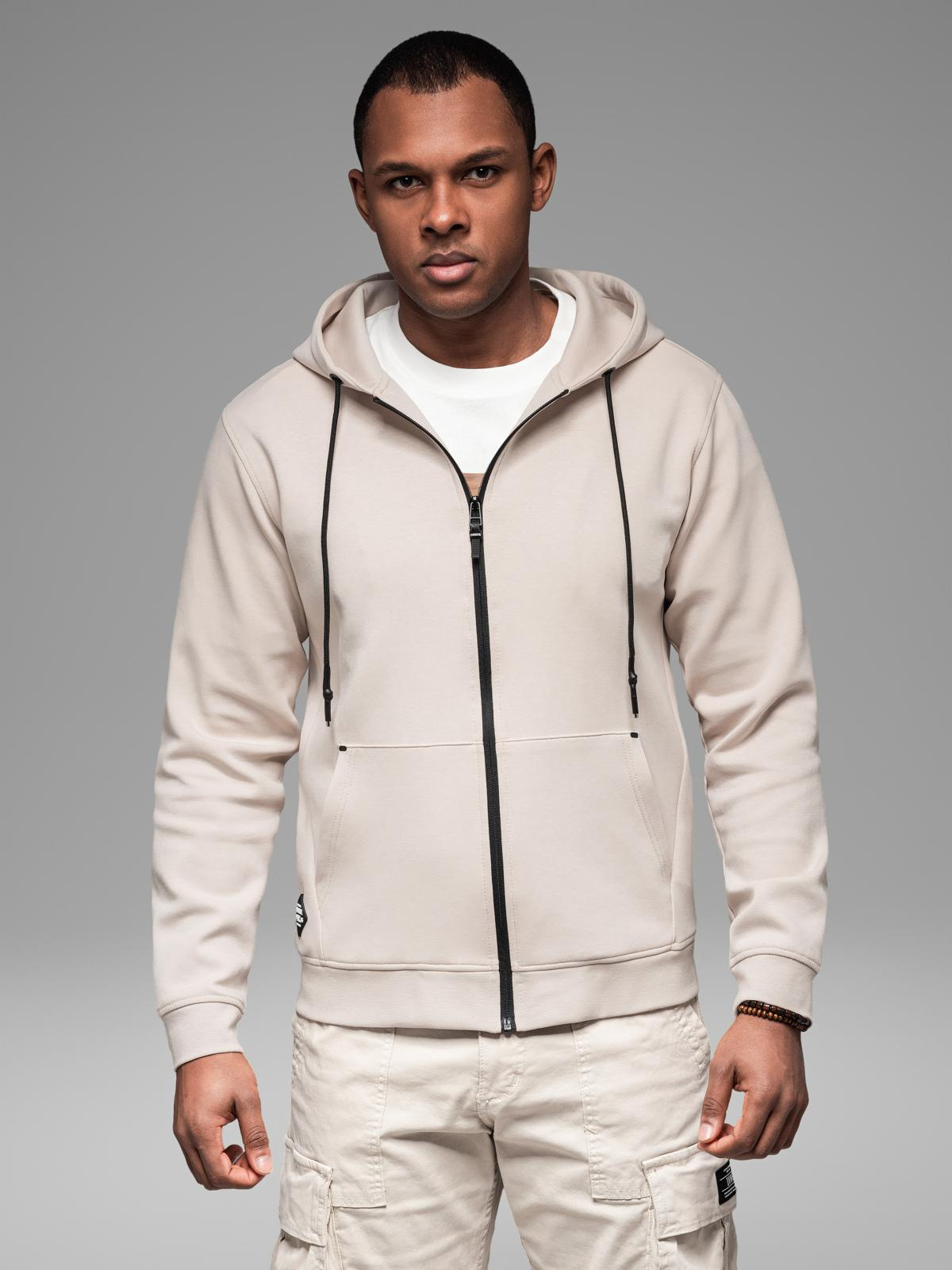 Ombre Sweatshirt unzipped hoodie in streetwear style - sand