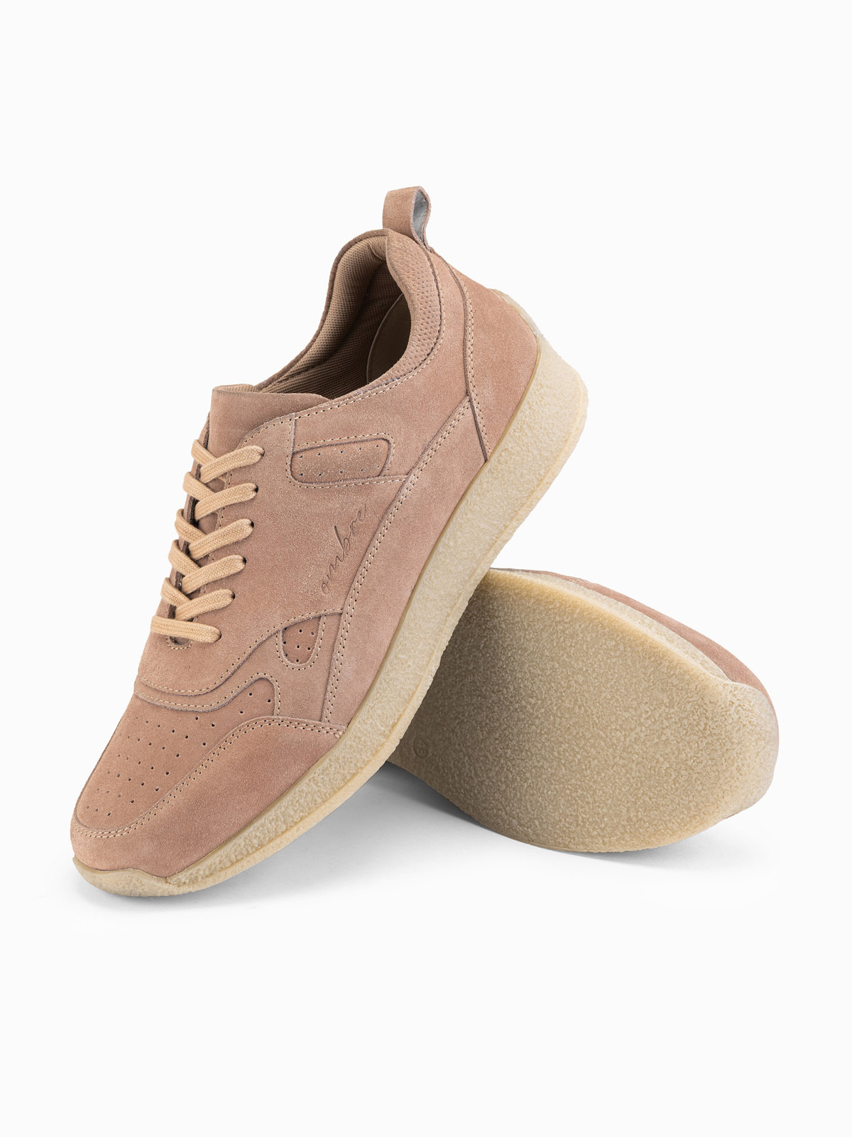 Ombre Men&#039;s lightweight suede sports style sneakers - beige