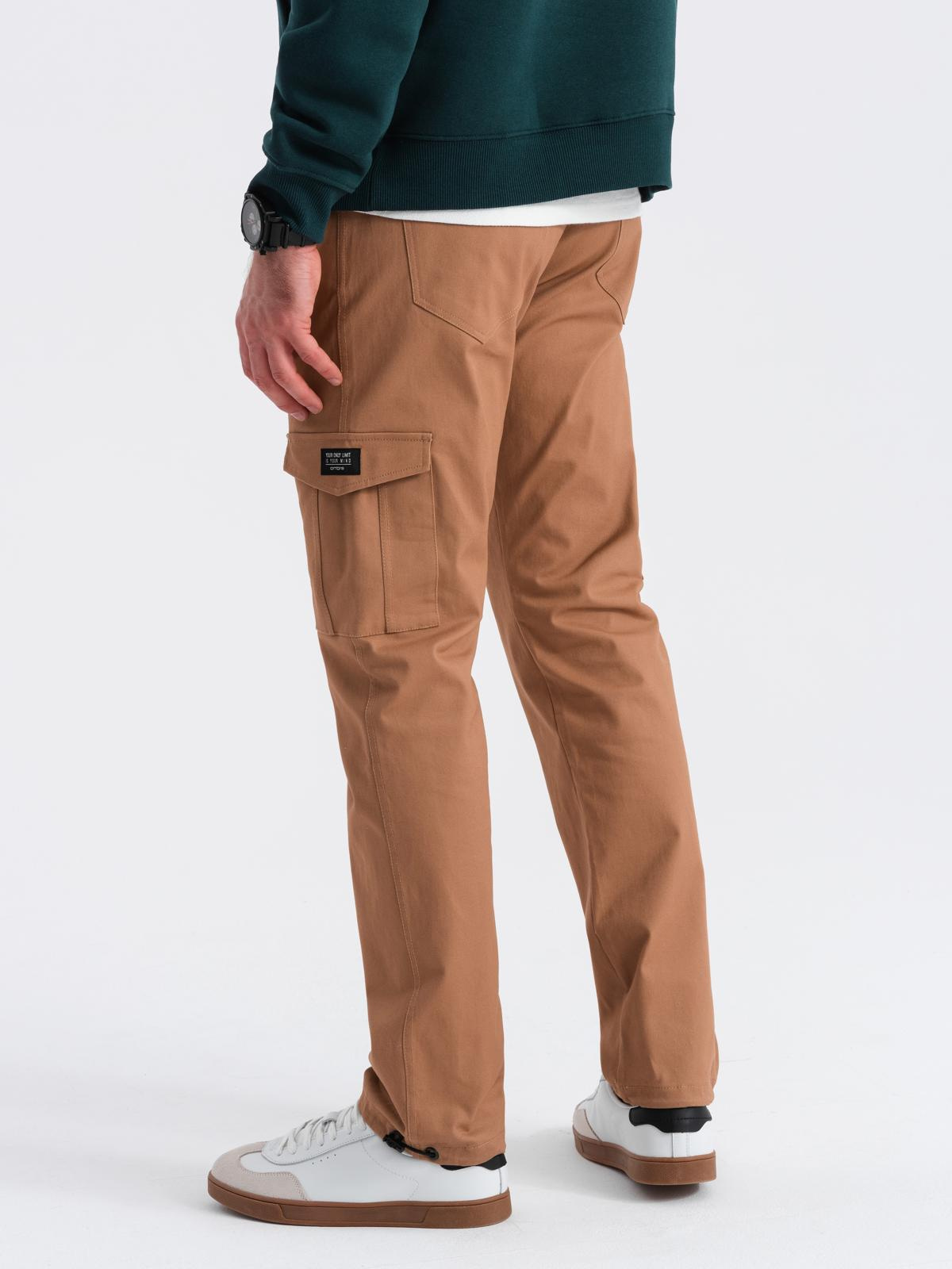 Ombre Men's pants with cargo pockets and leg hem - warm brown