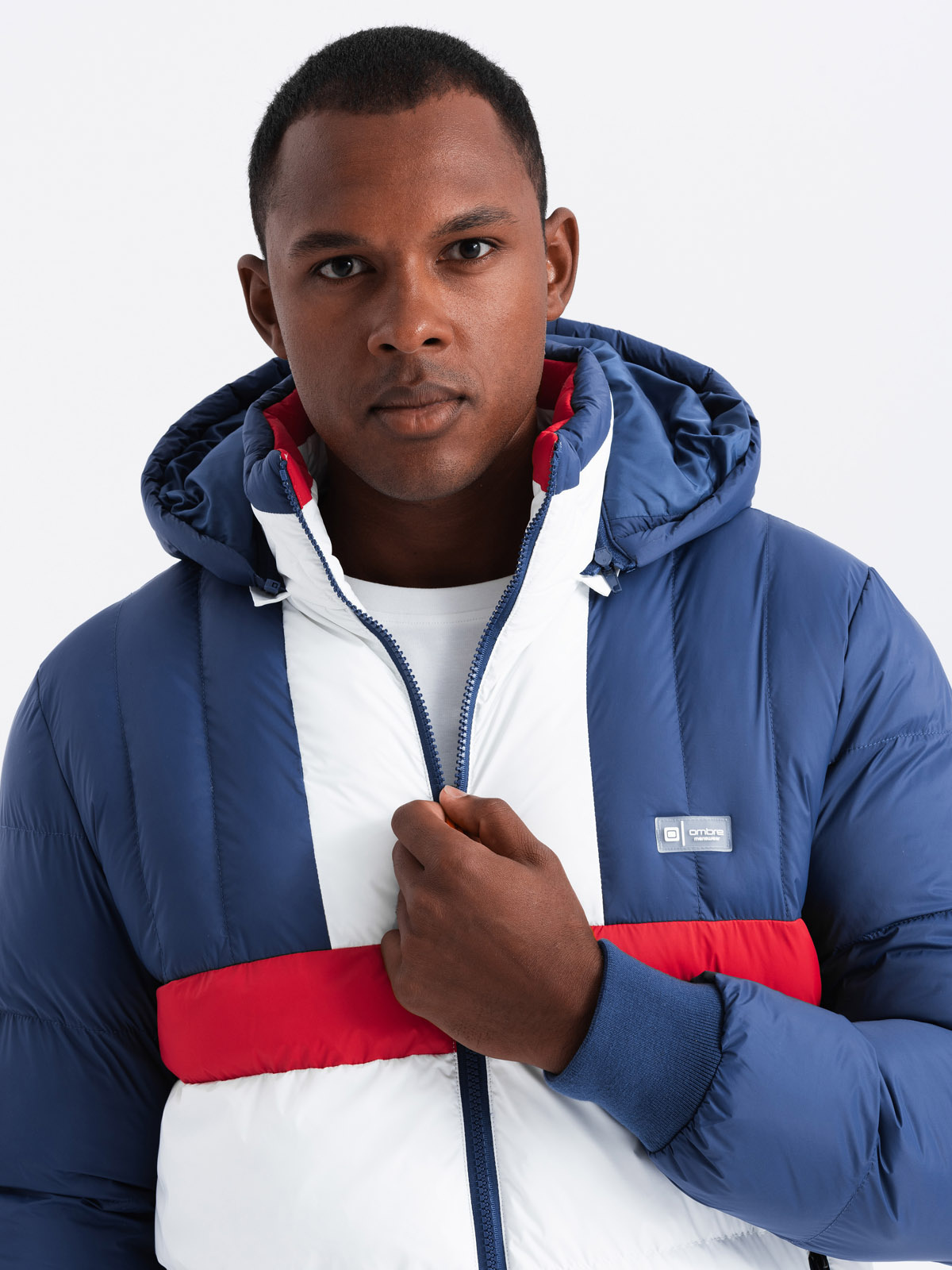 Ombre Men's colorful retro sports jacket - blue and white