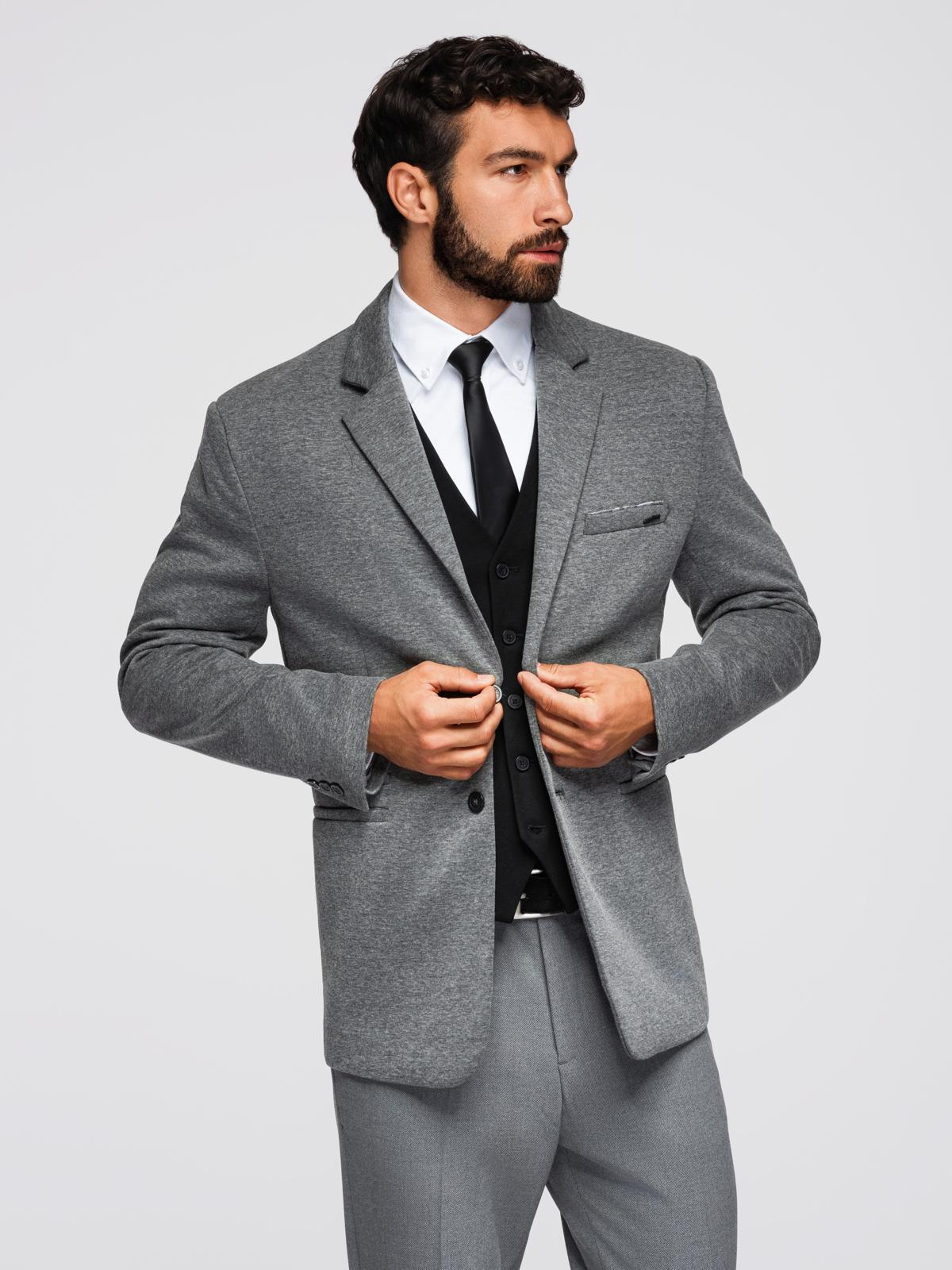 Ombre Men's knitted jacket with a fitted cut - graphite