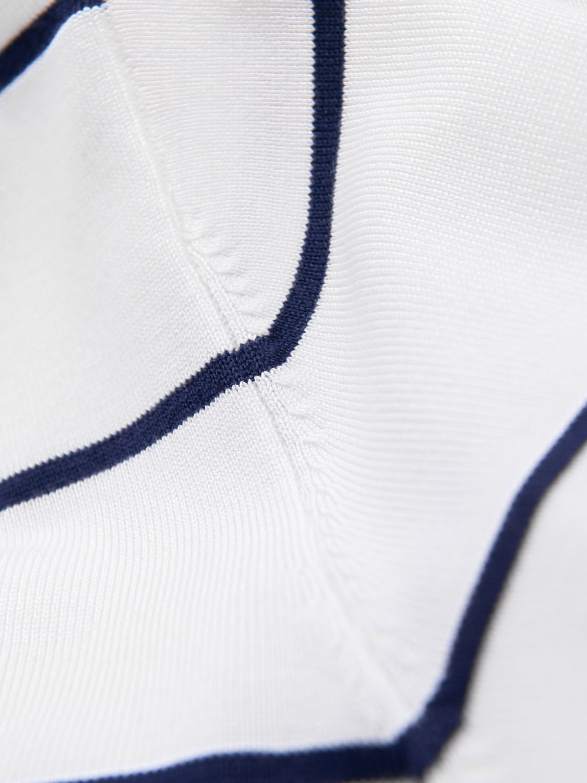 Ombre Men&#039;s horizontal striped polo longsleeve with viscose - white and navy blue