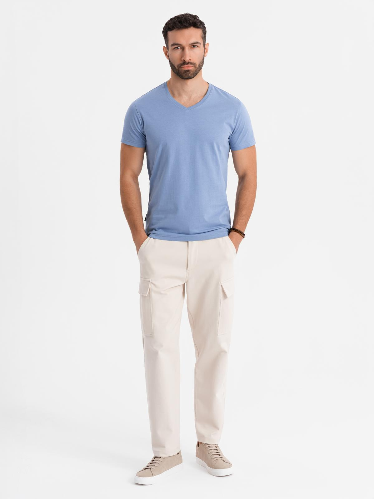Ombre BASIC men's classic cotton T-shirt with a serape neckline - blue