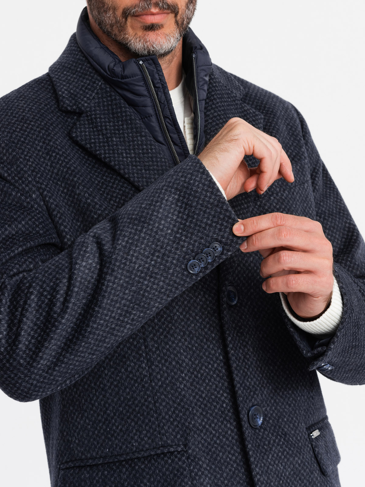 Ombre Unzipped men&#039;s wool coat - navy blue