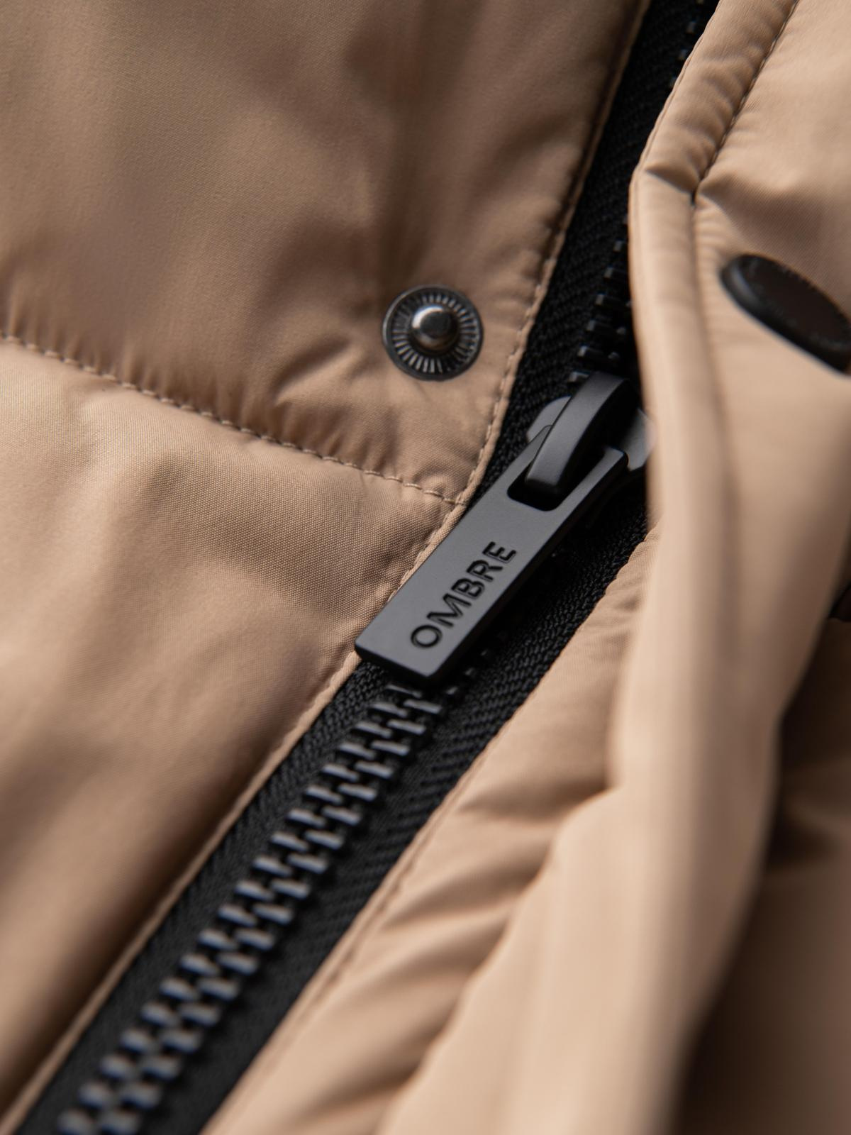 Ombre Men&#039;s quilted long jacket with detachable hood - beige