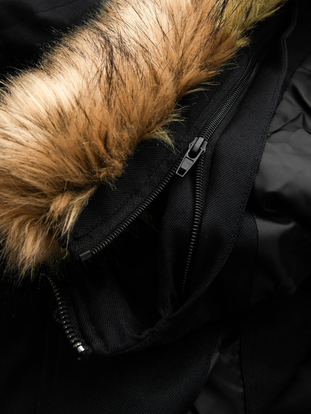 Ombre Men's long warm parka jacket with hood - black