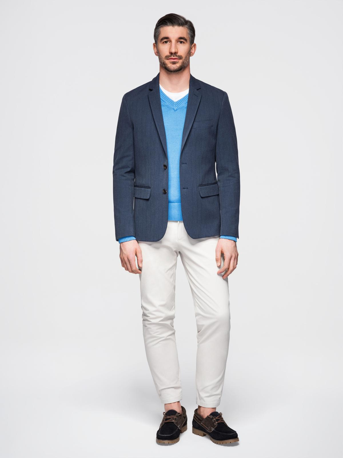 Ombre Elegant men's SLIM FIT jacket with rayon - dark blue