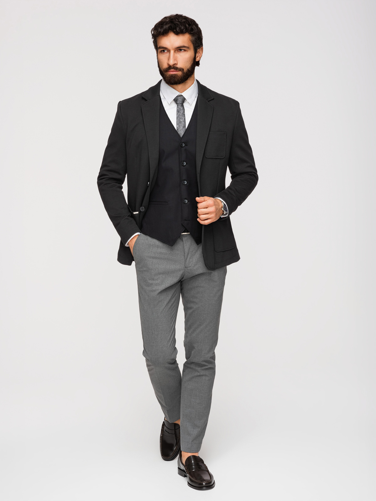 Ombre Men's SLIM knit jacket with subtle texture - black