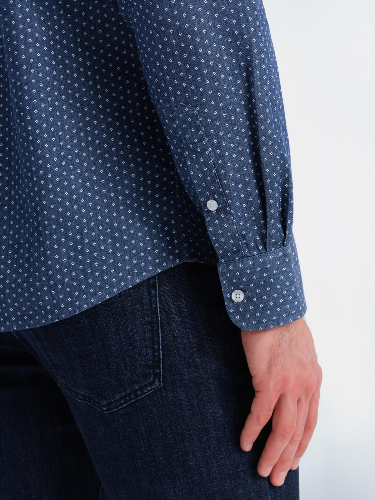 Ombre Men&#039;s patterned thin denim shirt with pocket - blue